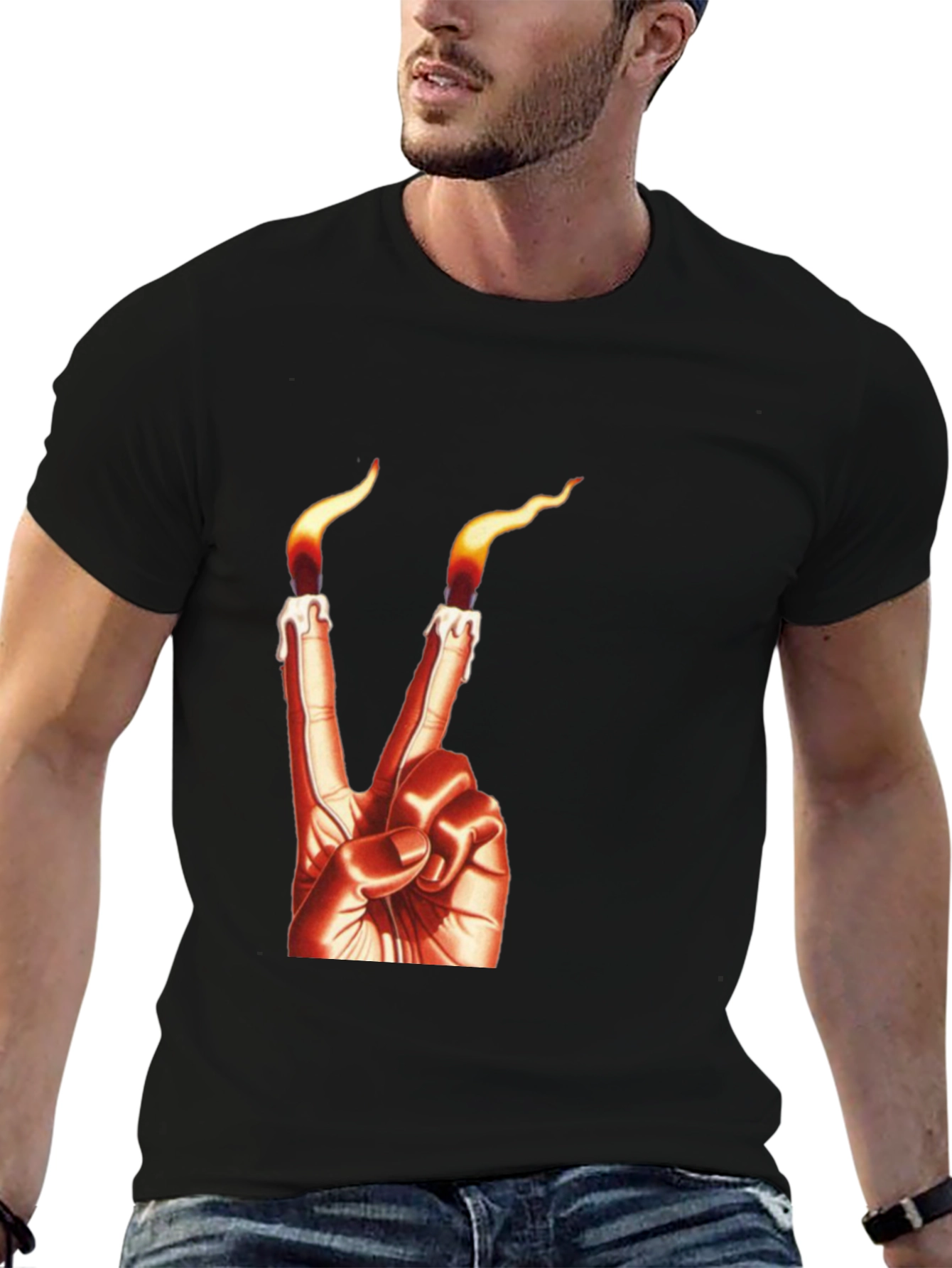 Black Candle Finger Peace Sign Graphic Tee view 6