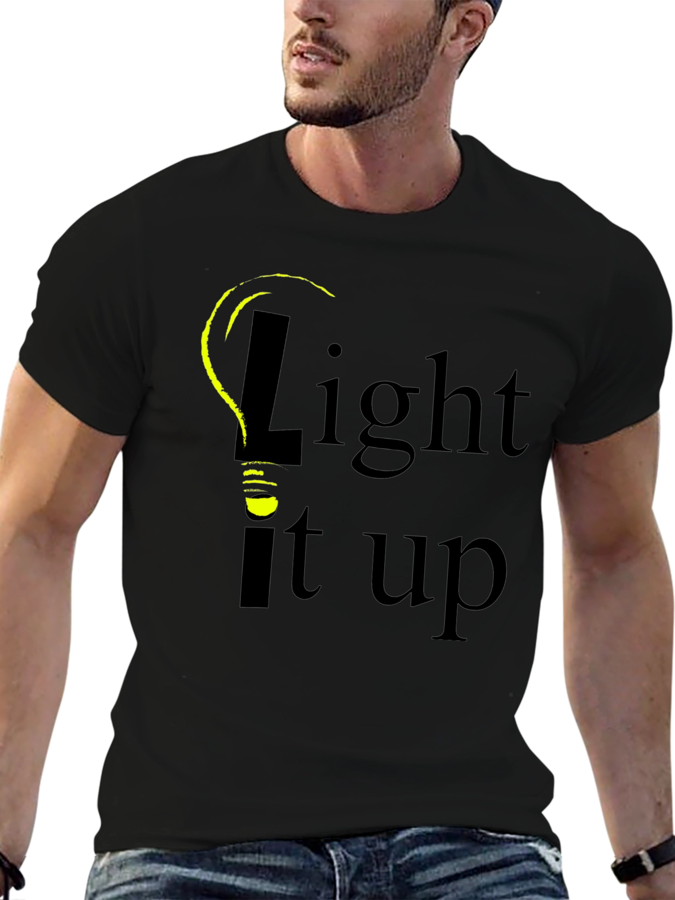 Black Light It Up Graphic Tee - Black Cotton T-Shirt view 6