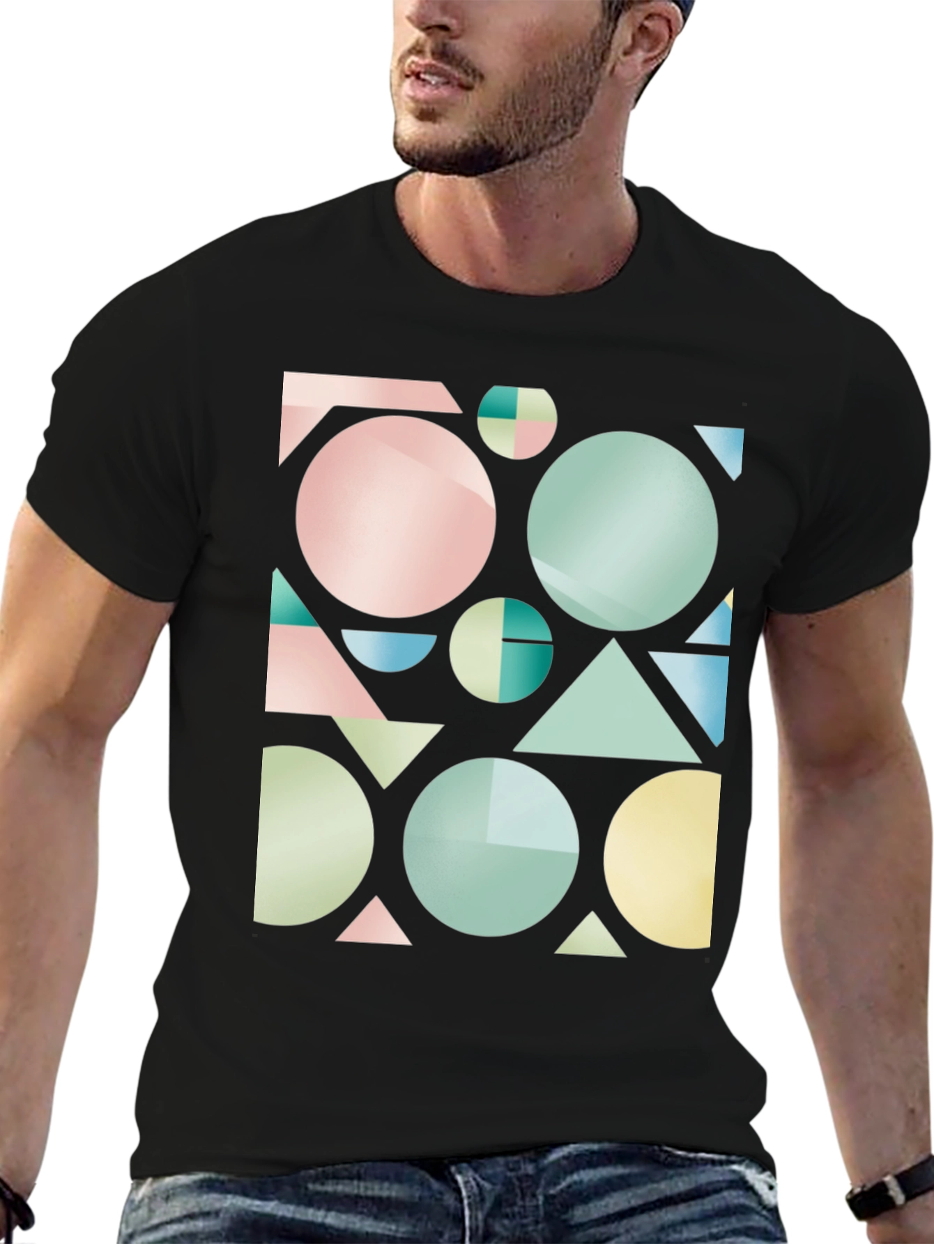 Black Geometric Shapes Graphic Tee - Modern Design T-Shirt view 6