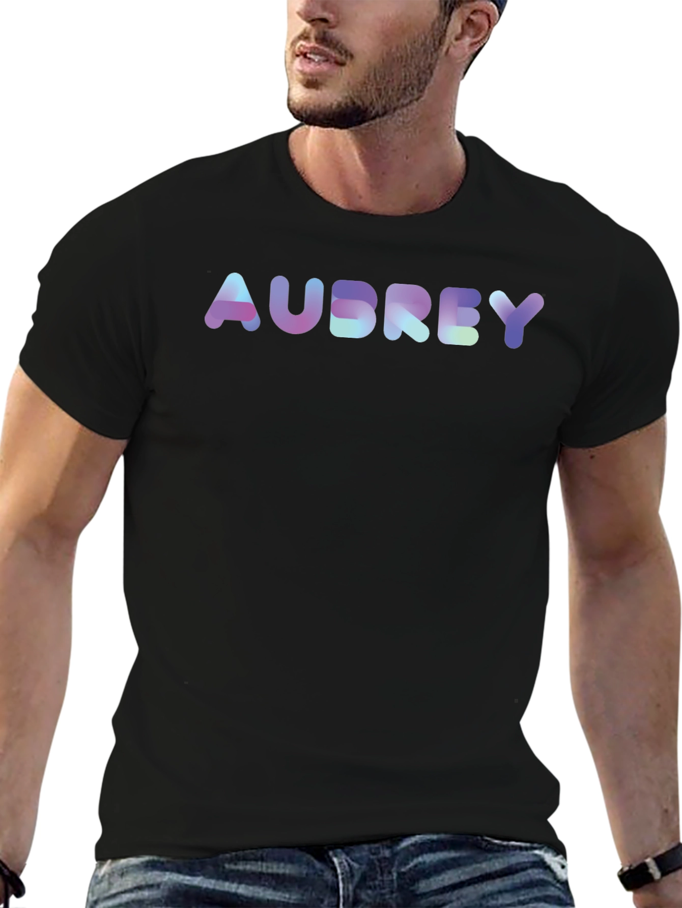 Black Personalized "Audrey" Holographic Text Tee view 6