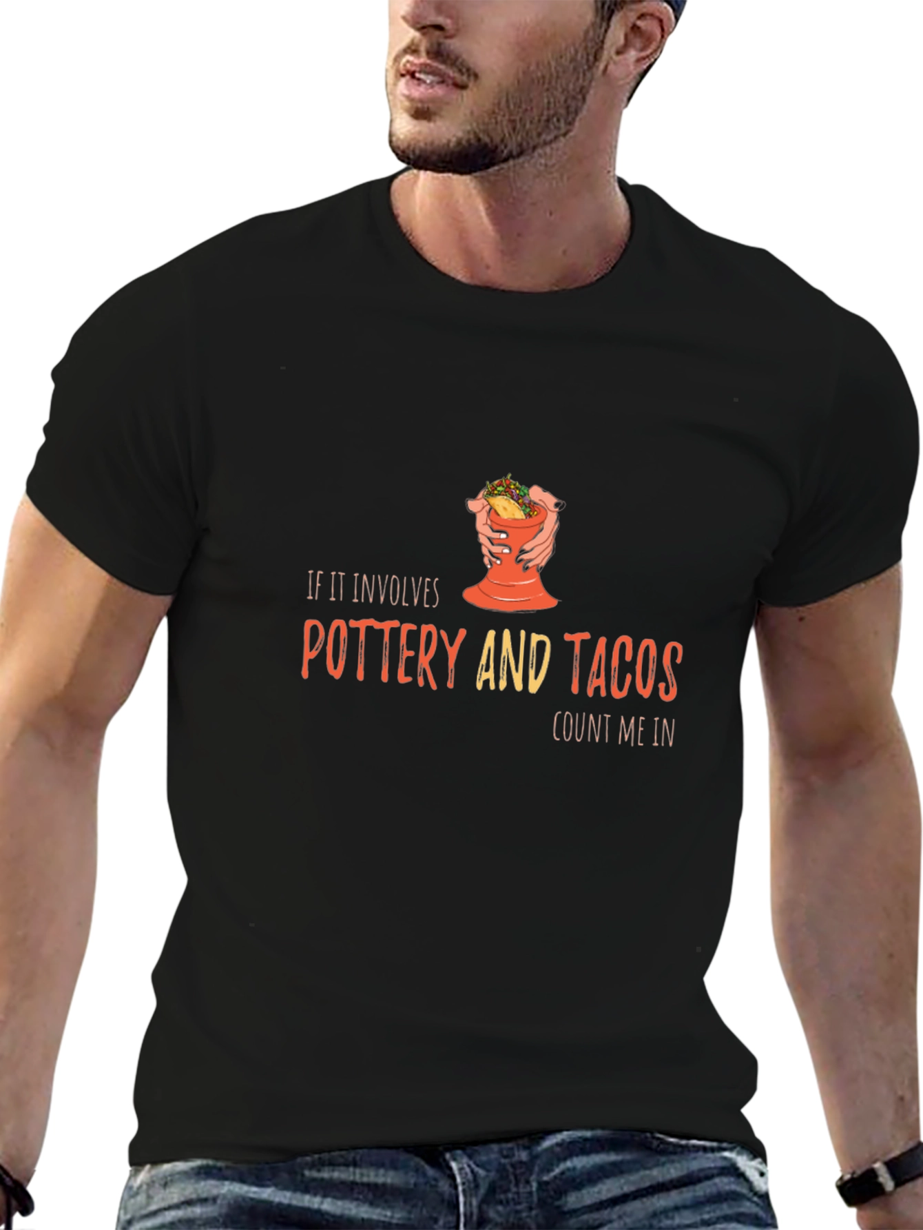 Black Pottery & Tacos Graphic Tee - Black Unisex T-Shirt view 6
