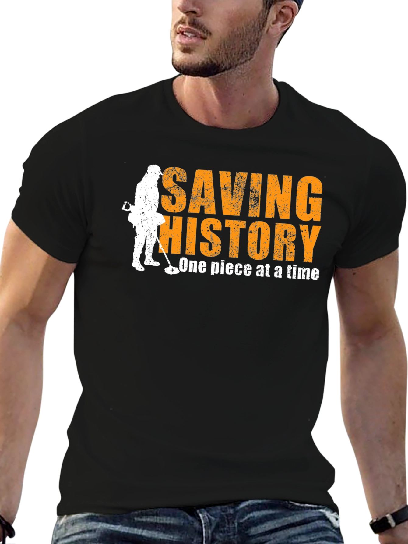 Black Saving History T-Shirt - Metal Detecting Tee view 6