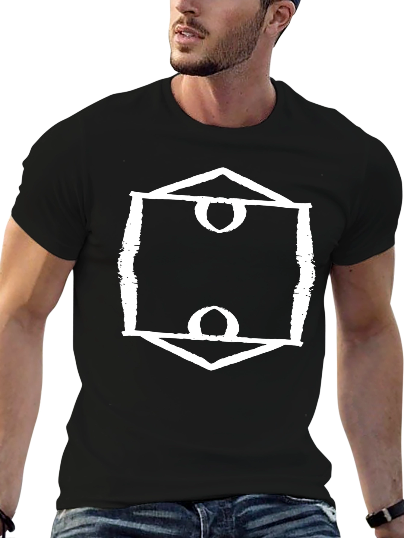 Black Unique Graphic Tee - Hexagon Symbol Shirt view 6