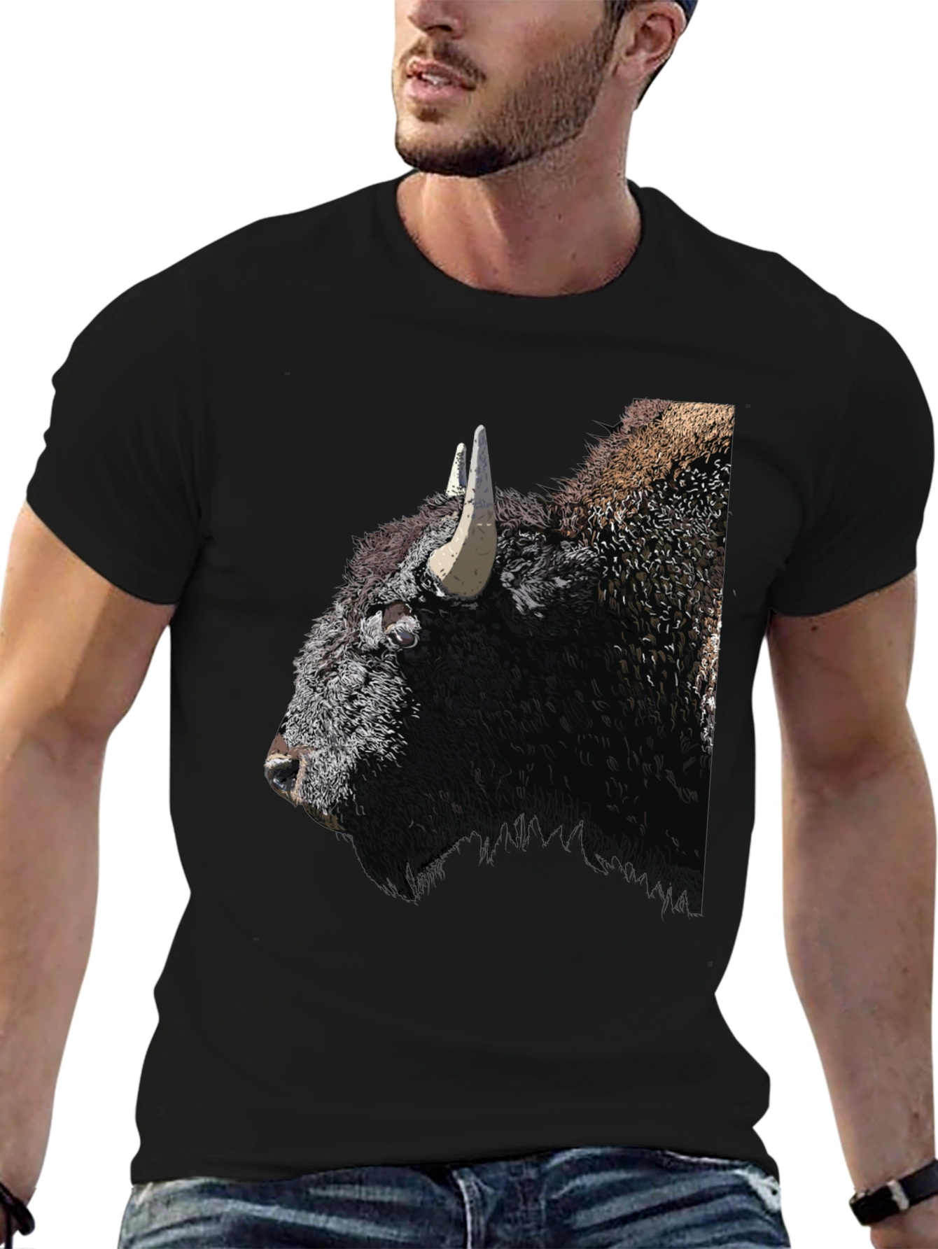 Black Bison Graphic Tee - Black Cotton T-Shirt view 6