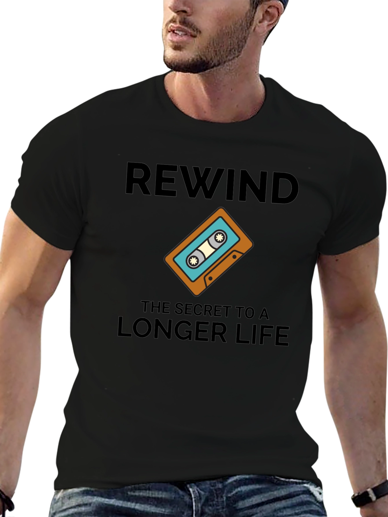 Black Rewind Longer Life Graphic T-Shirt view 6