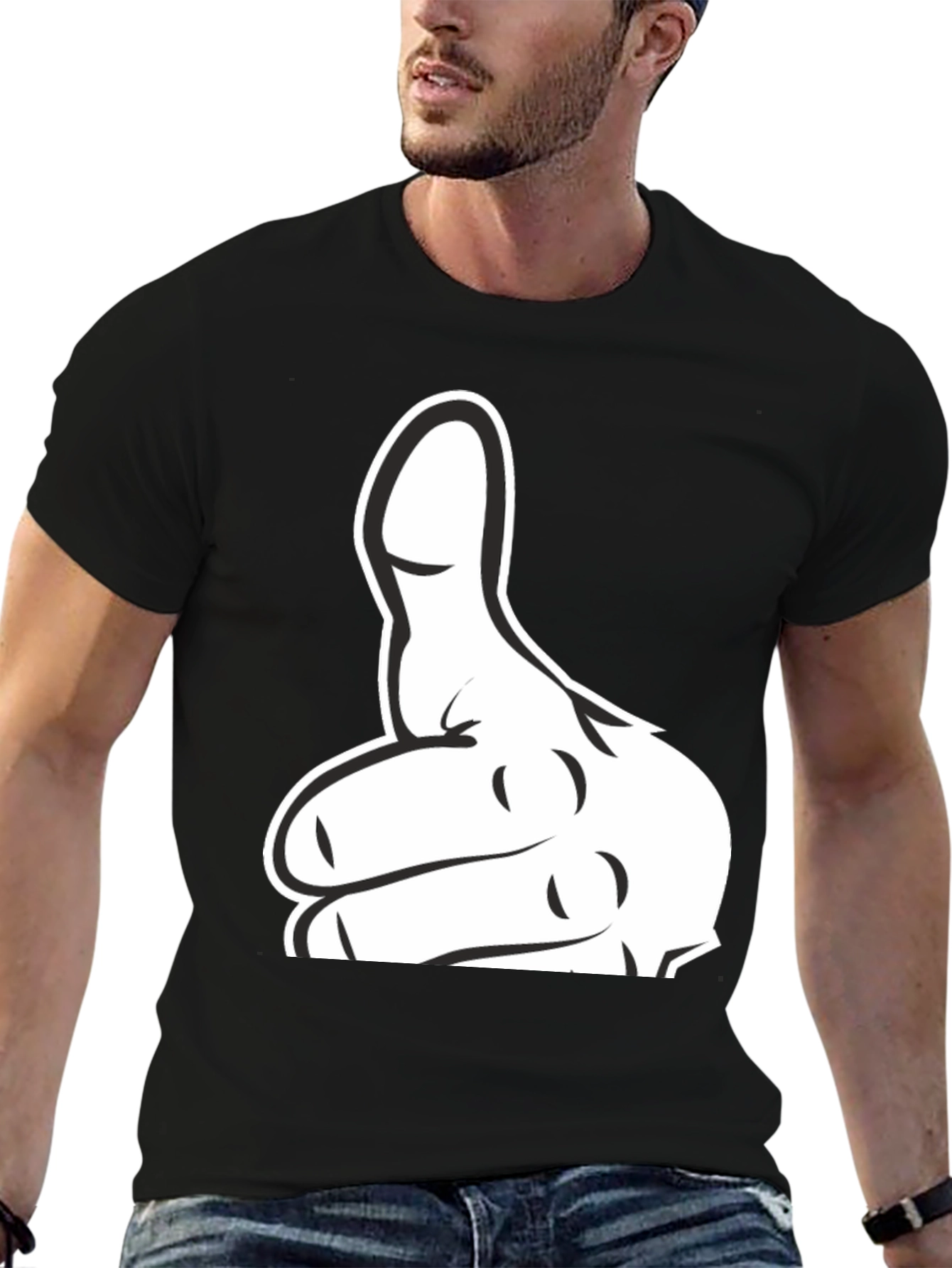 Black Thumbs Up Graphic T-Shirt - Black Cotton Tee view 6
