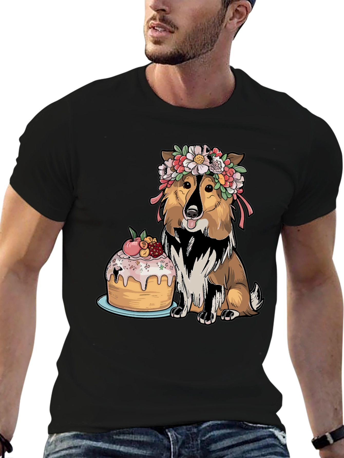 Black Dog with Cake Graphic Tee view 6