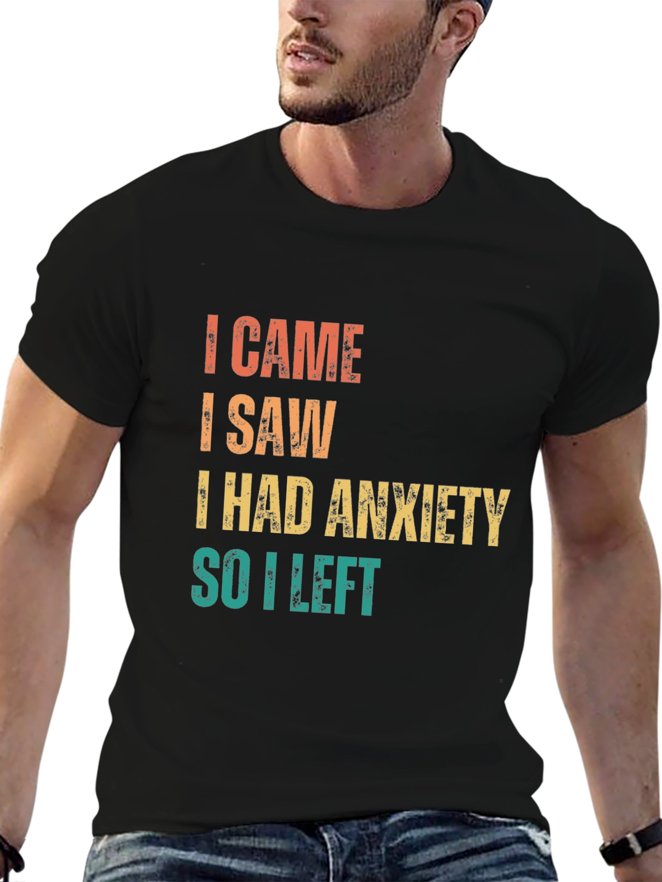 Black I Came, I Saw, Anxiety T-Shirt view 6