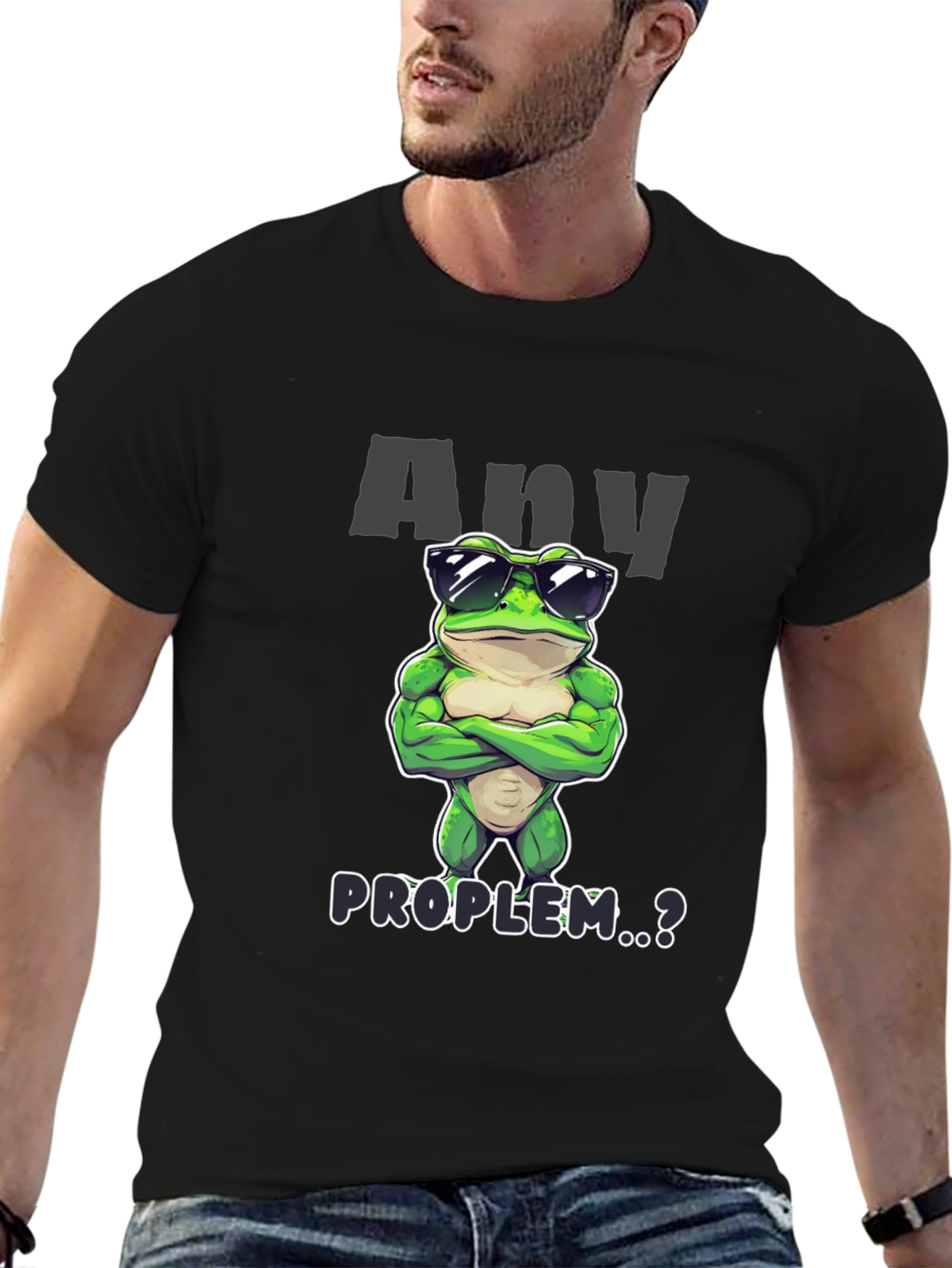 Black Cool Frog Graphic T-Shirt - Any Problem? view 6