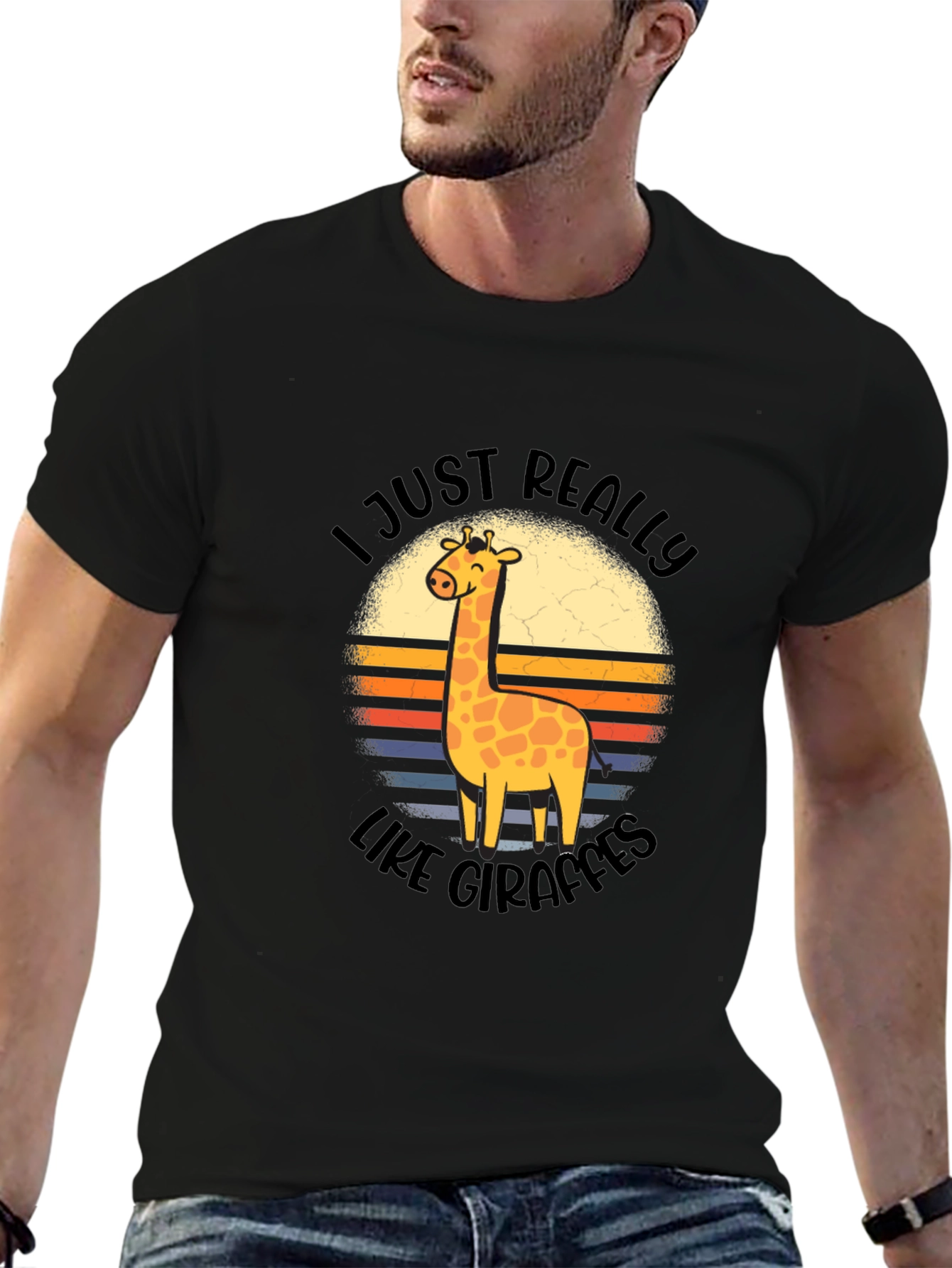 Black I Just Really Like Giraffes Black T-Shirt view 6
