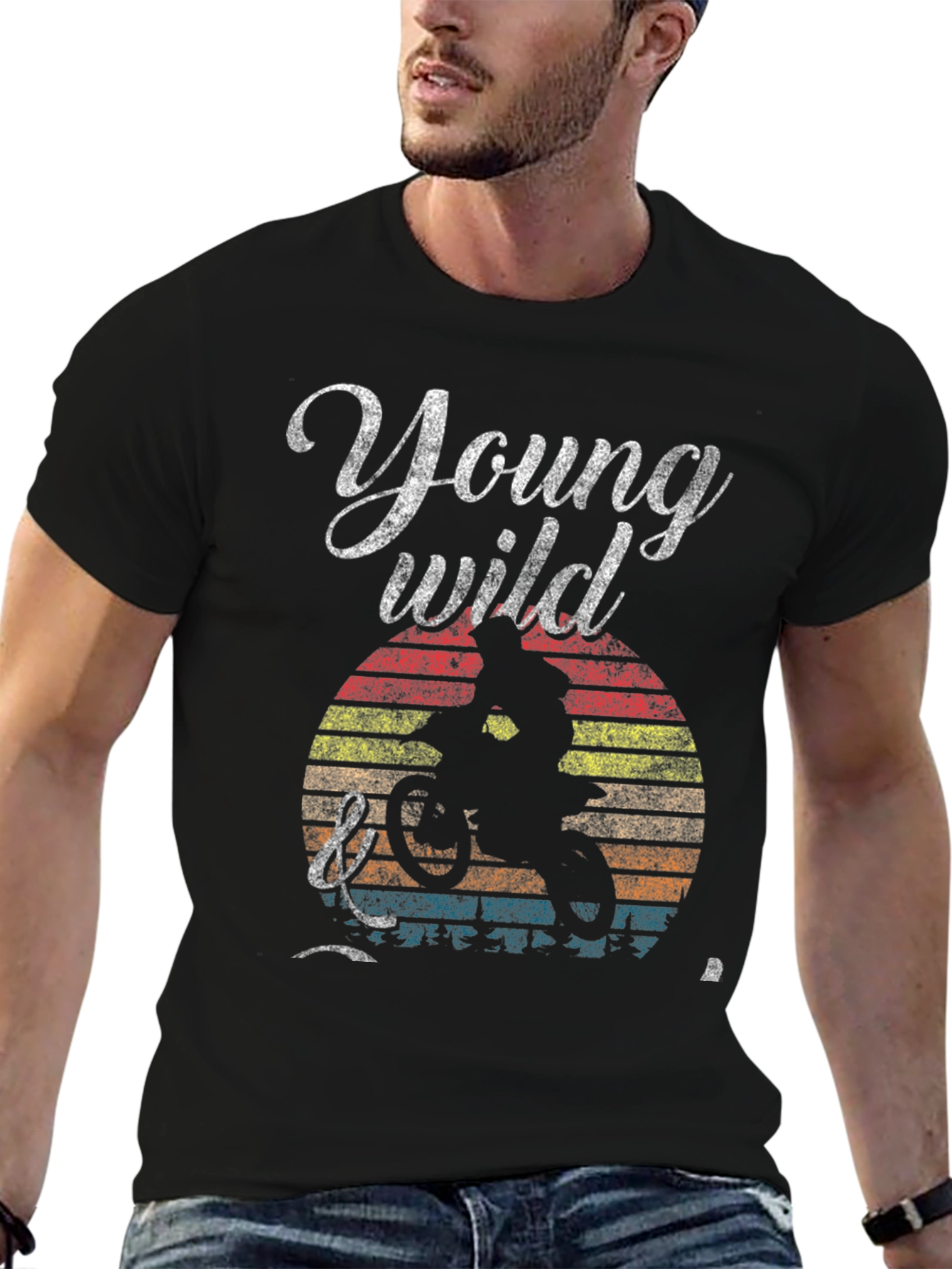 Black Young Wild Mountain Biker Graphic Tee view 6