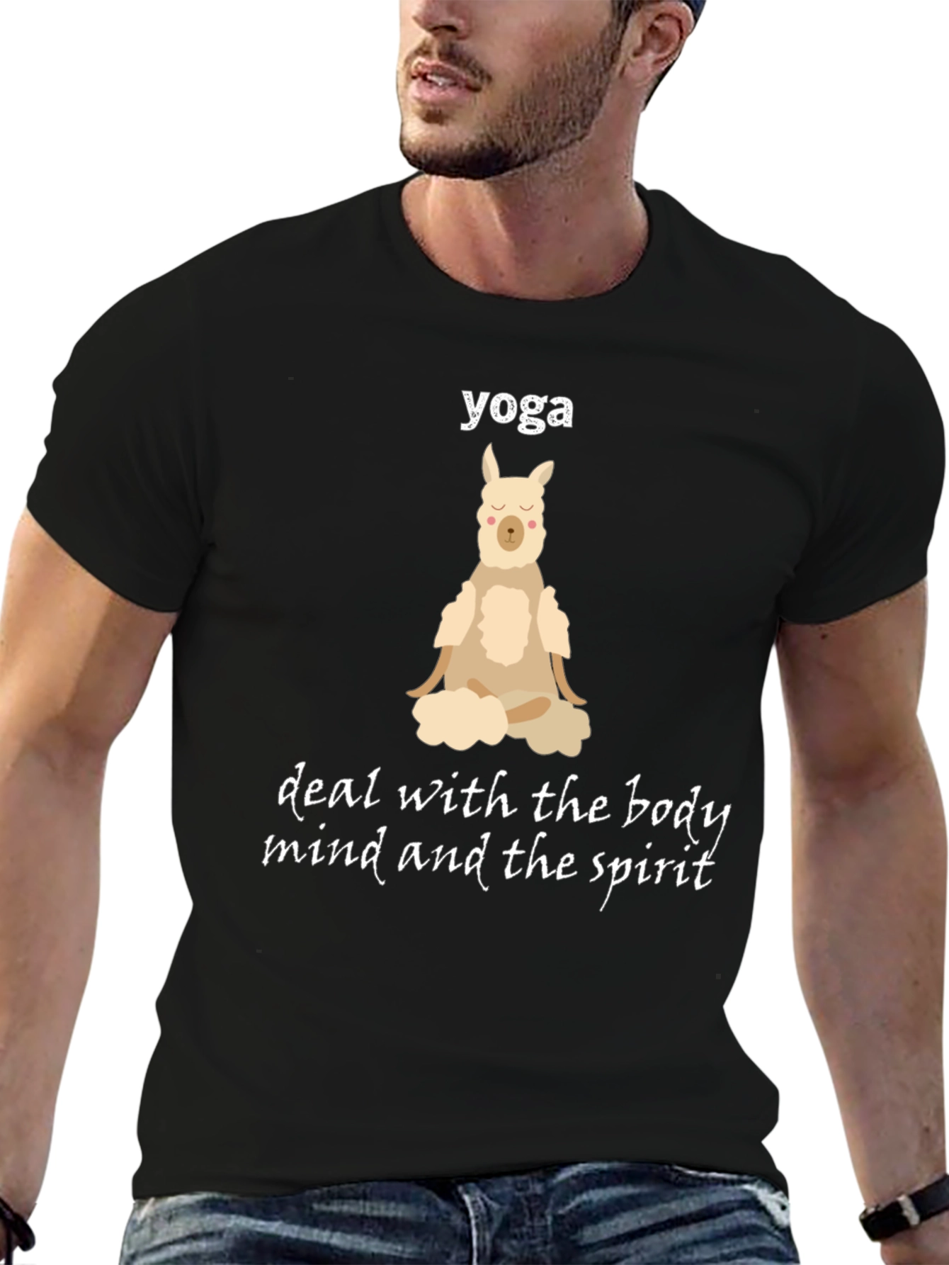 Black Yoga Llama T-Shirt - Body, Mind, Spirit view 6