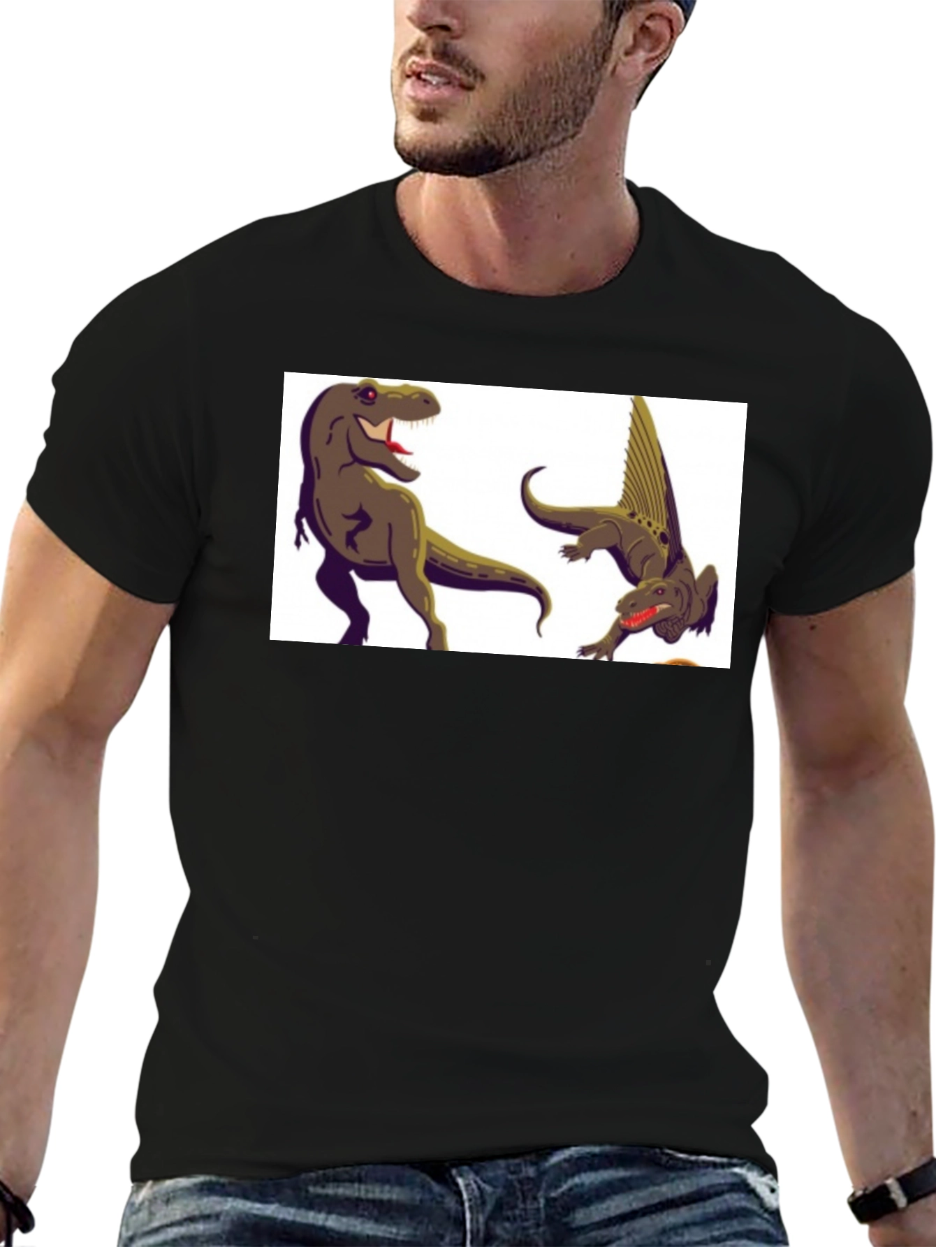 Black Dinosaur Graphic Tee - Black Cotton T-Shirt view 6