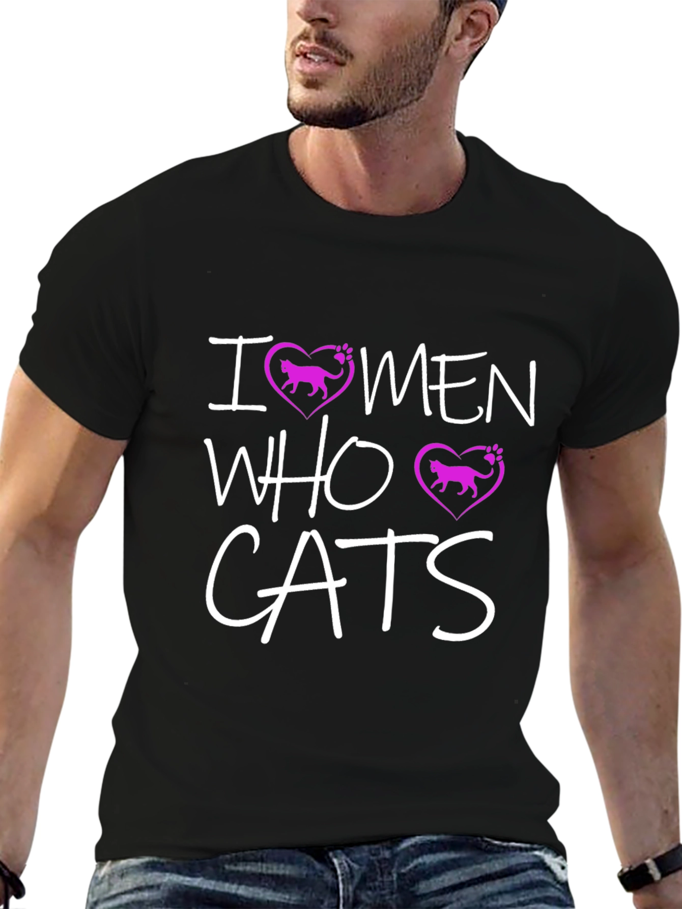 Black I Love Men Who Love Cats Graphic T-Shirt view 6