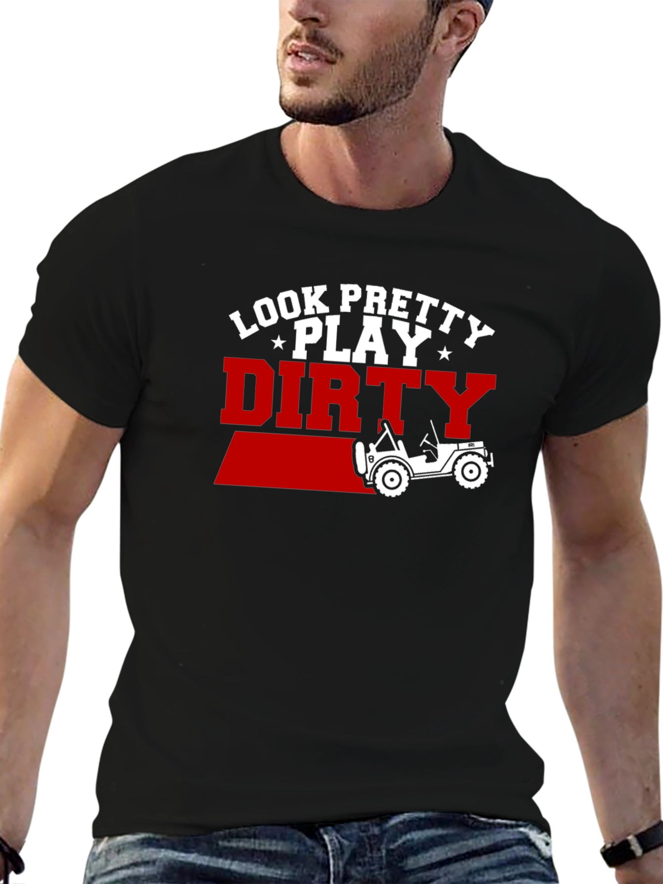 Black Look Pretty Play Dirty Jeep T-Shirt view 6