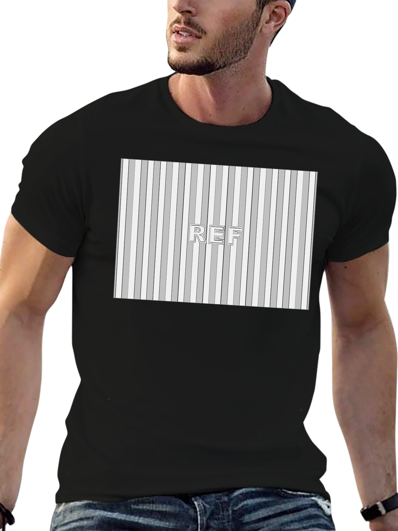 Black Striped Pattern REF Graphic Tee - Black view 6
