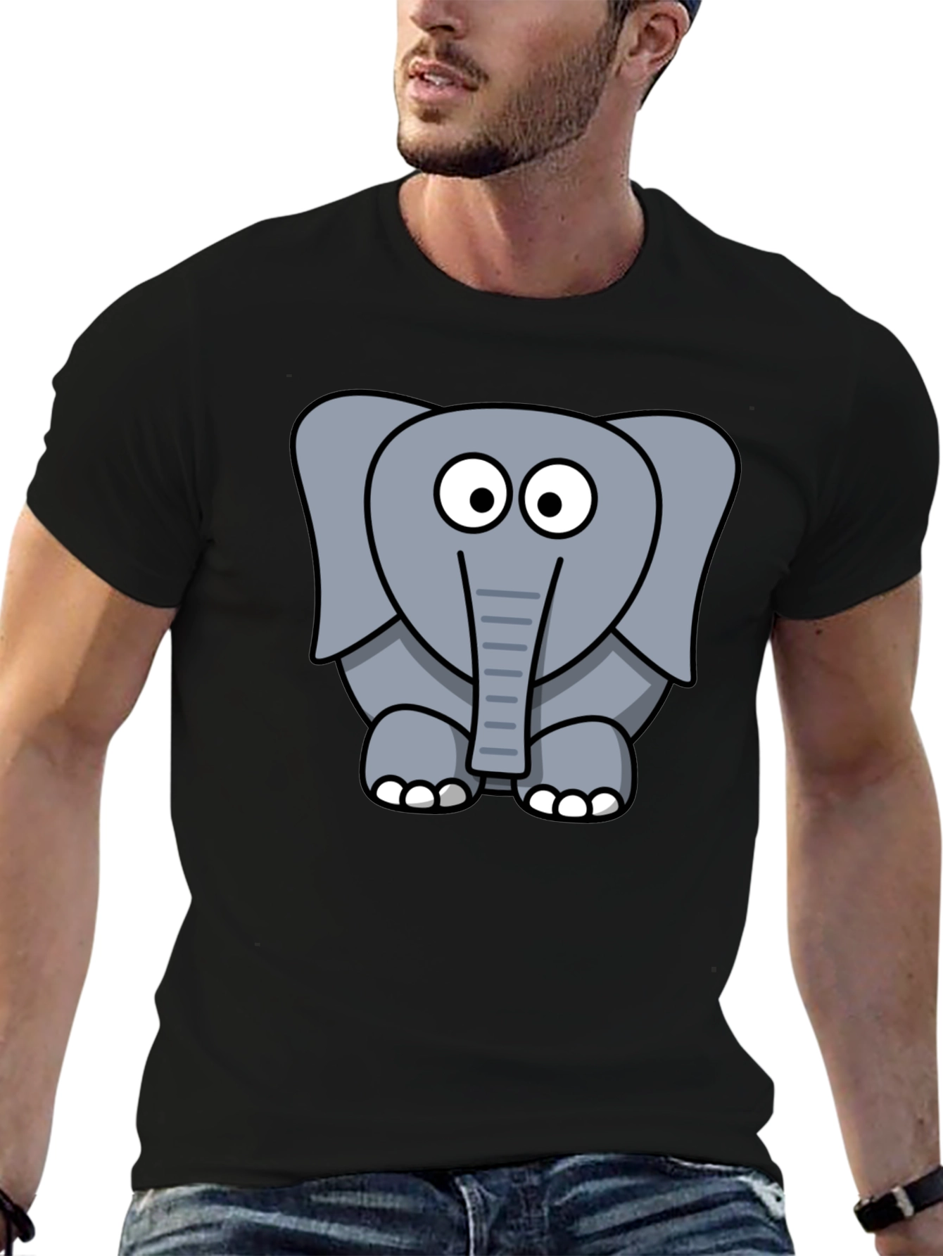 Black Cartoon Elephant Graphic T-Shirt - Unisex Black Tee view 6