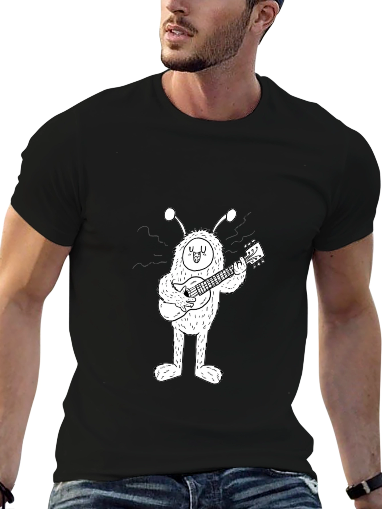 Black Monster Guitar T-Shirt - Black Cotton Tee view 6