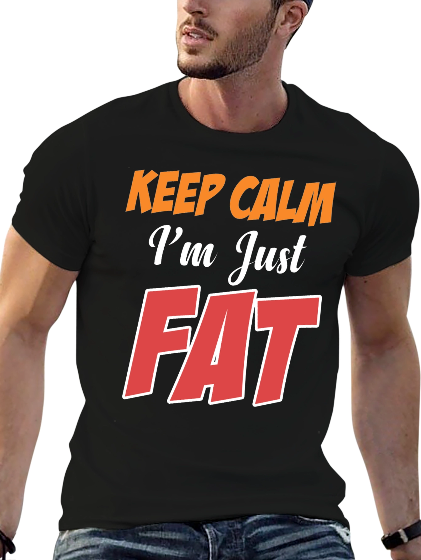 Black Keep Calm I'm Just Fat T-Shirt - Black view 6