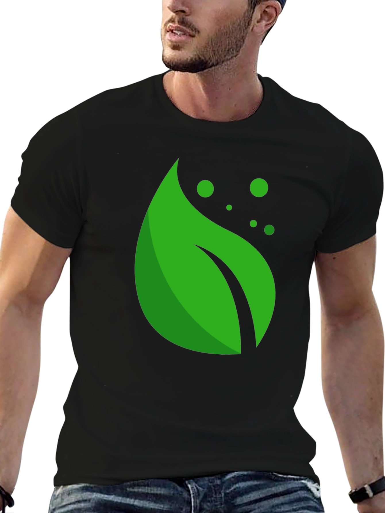 Black Green Leaf Graphic Black T-Shirt view 6