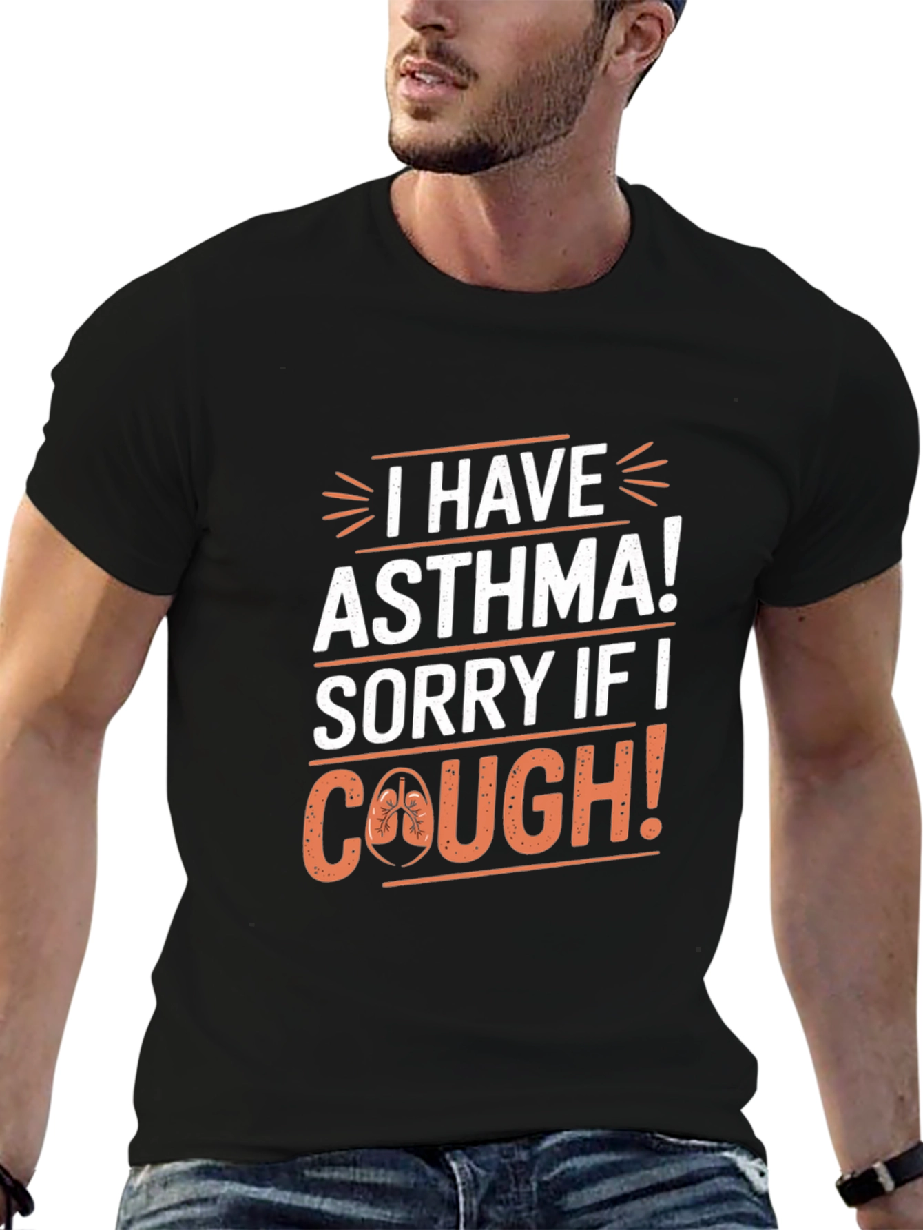 Black Asthma Awareness T-Shirt - 'Sorry If I Cough' view 6