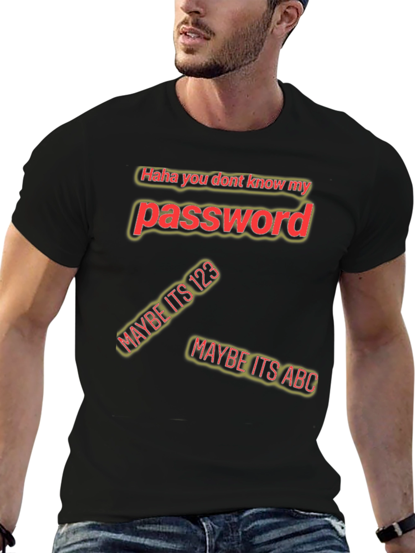 Black Password Humor Black T-Shirt - 'Haha You Don't Know My Password' view 6
