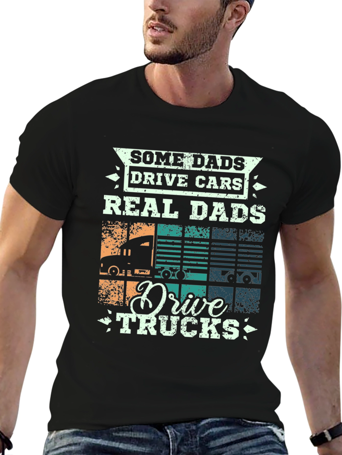 Black Real Dads Drive Trucks Graphic T-Shirt view 6