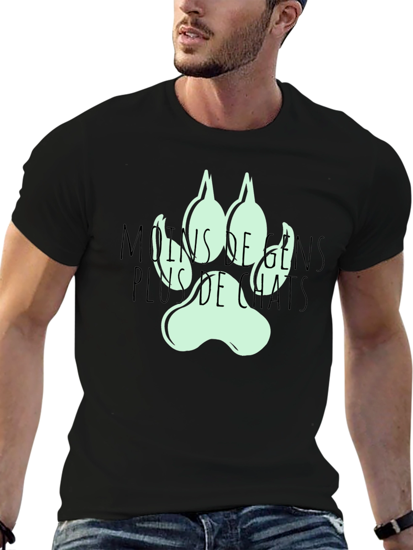 Black Mins De Gens Plus De Chats Black T-Shirt view 6