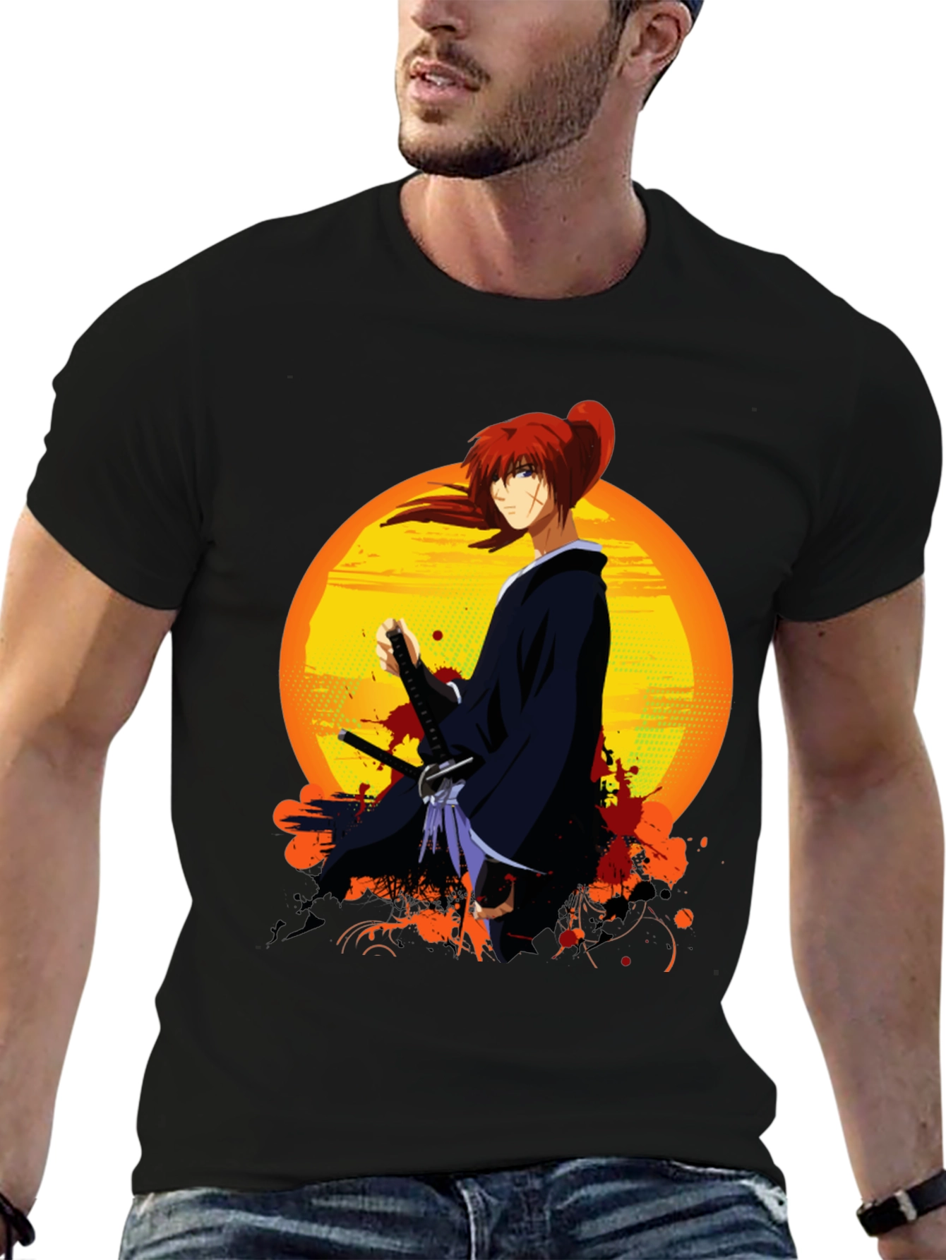 Black Anime Warrior T-Shirt view 6