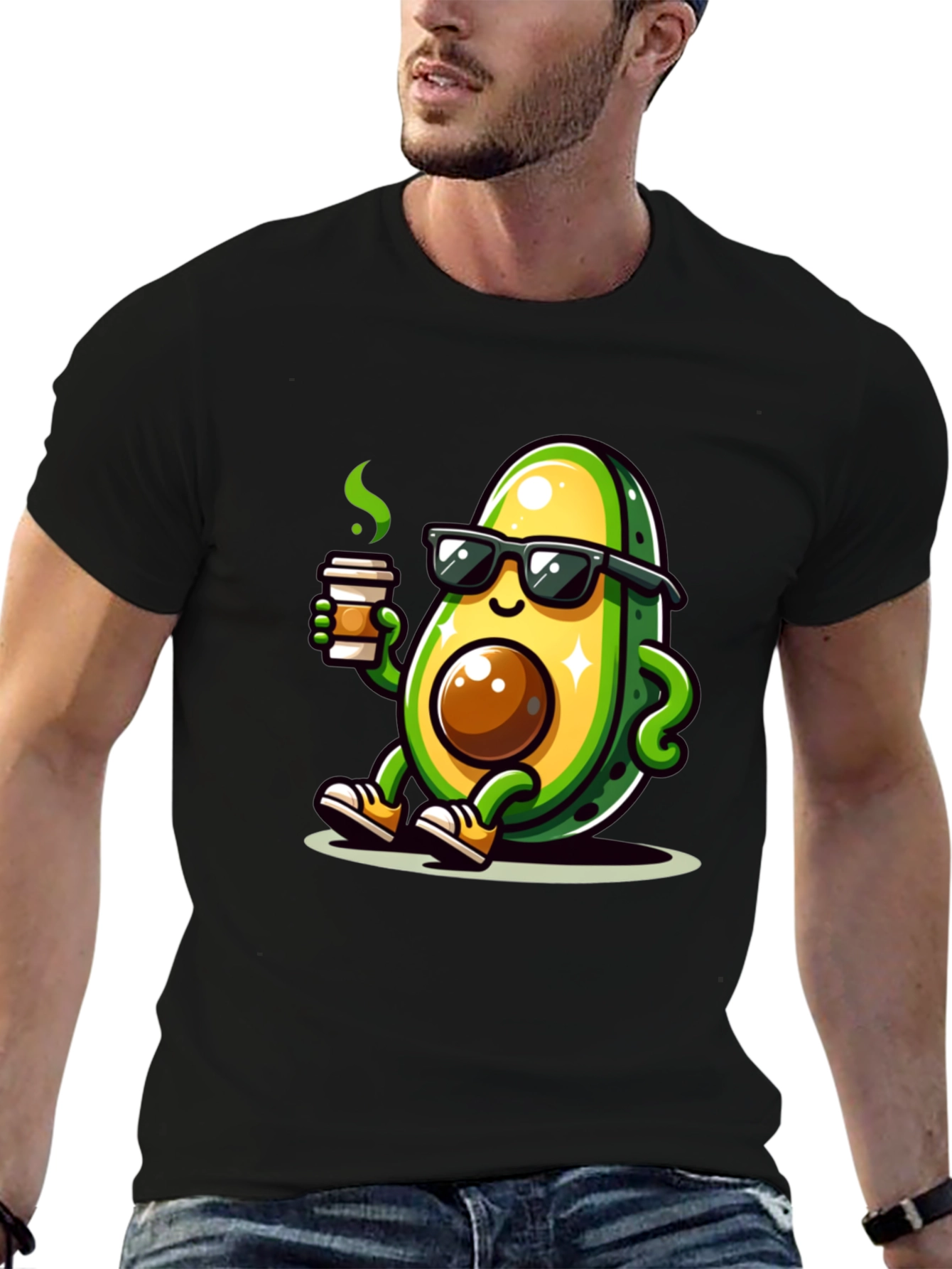 Black Cool Avocado Coffee T-Shirt view 6