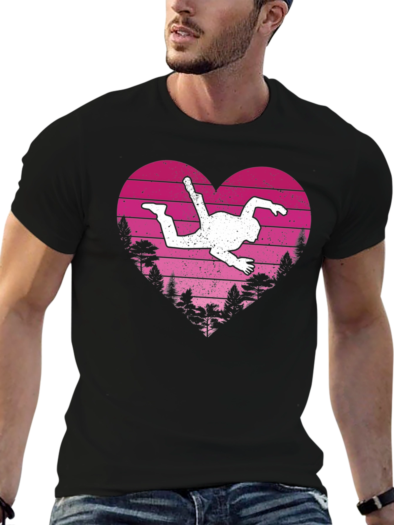 Black Skydiving Heart T-Shirt - Black Tee view 6