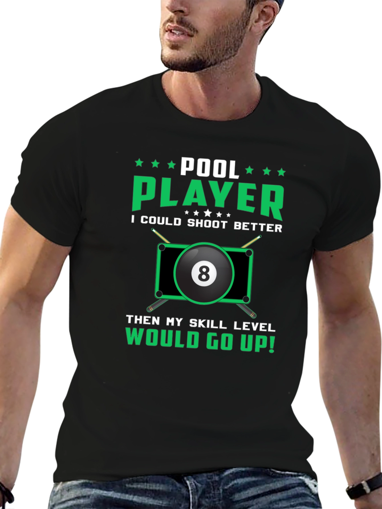 Black Pool Player Graphic Tee - Billiards Humor T-Shirt view 6