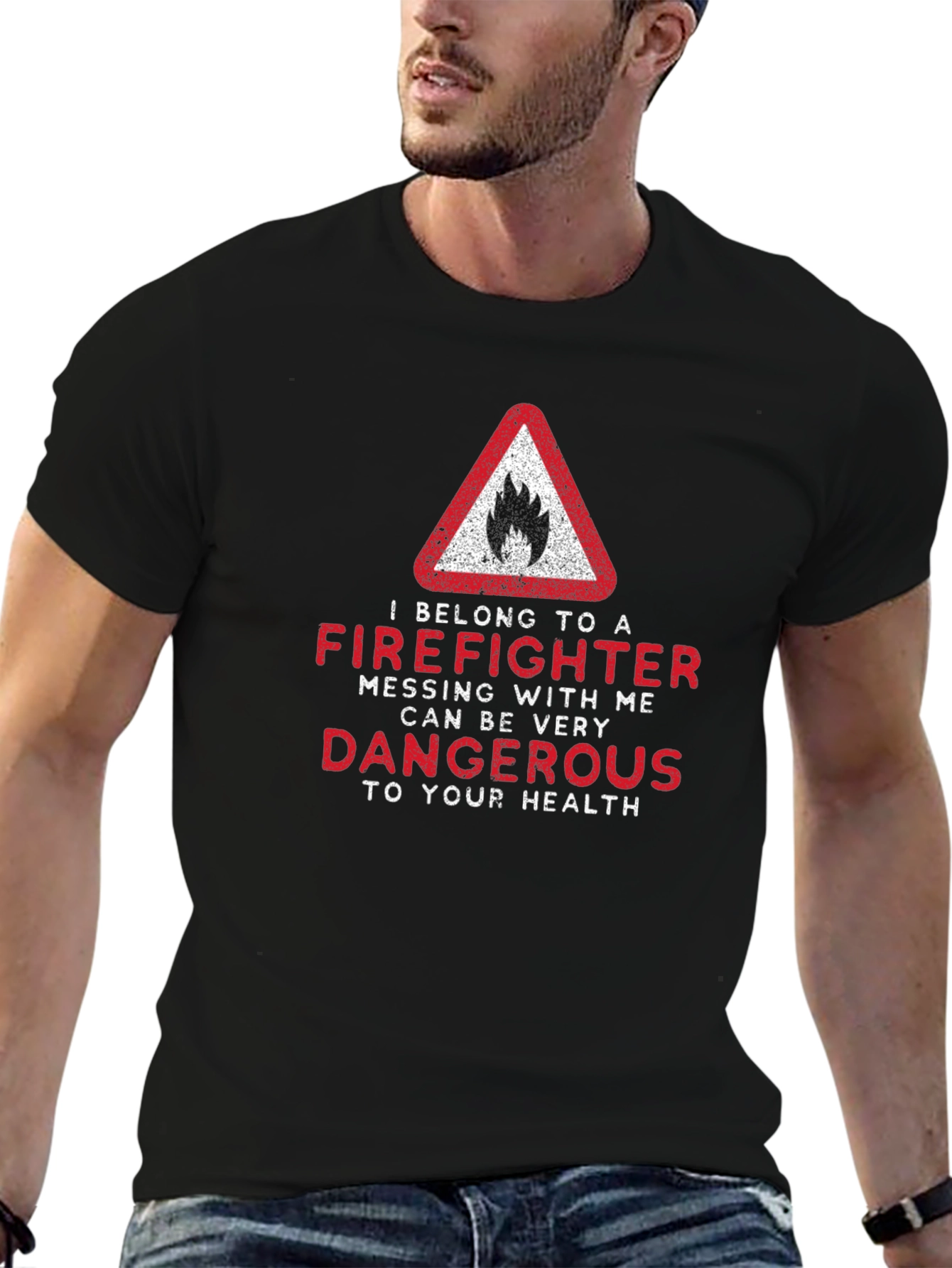 Black Firefighter Warning T-Shirt - Dangerous to Your Health view 6
