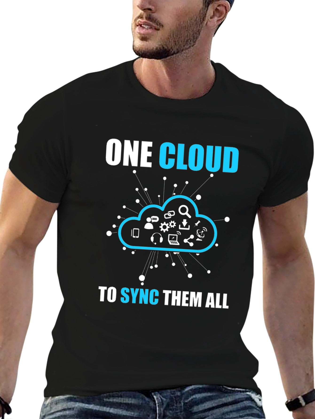 Black One Cloud to Sync Them All T-Shirt view 6
