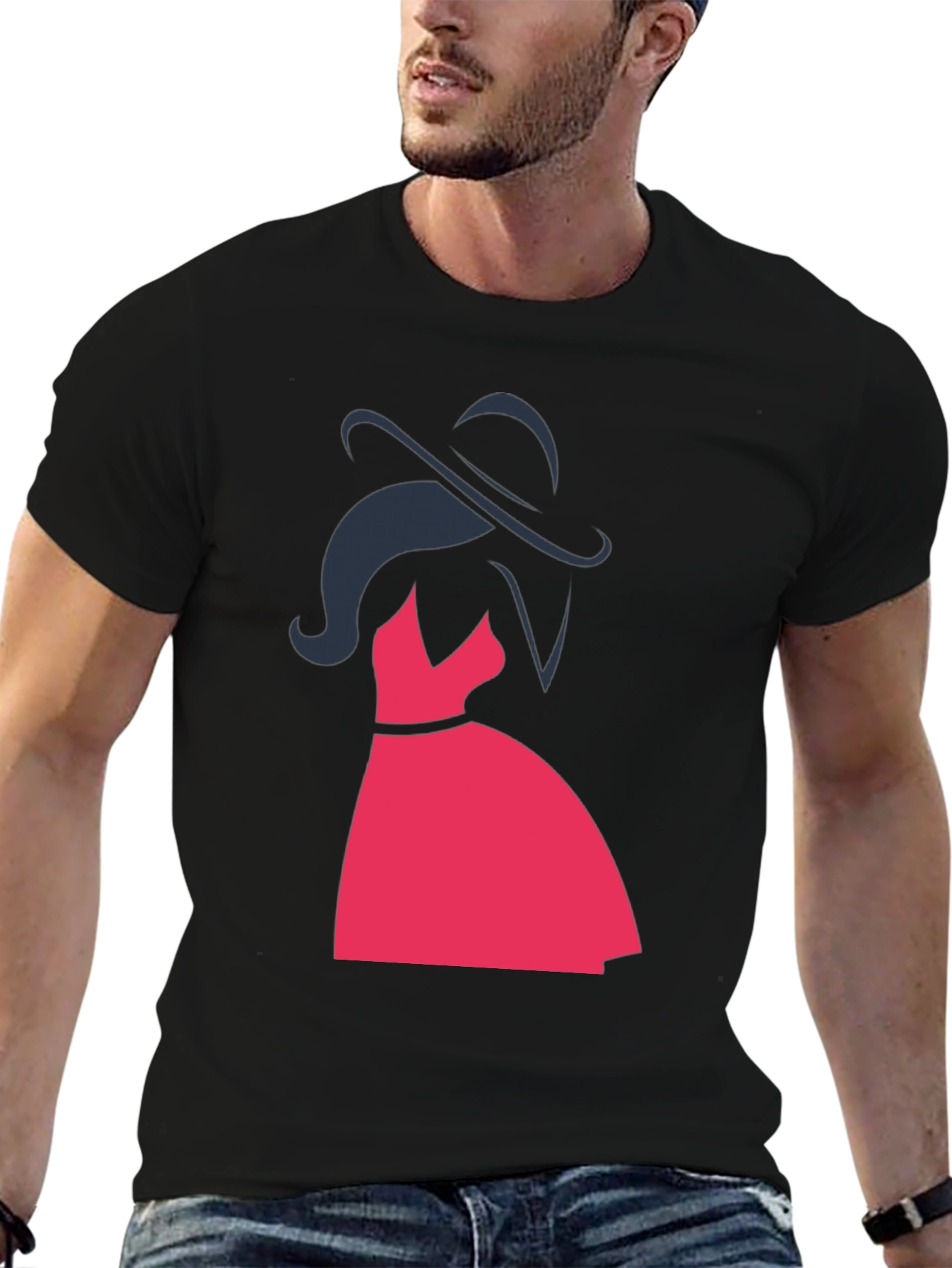 Black Silhouette Lady in Red Dress Graphic Tee - Black view 6