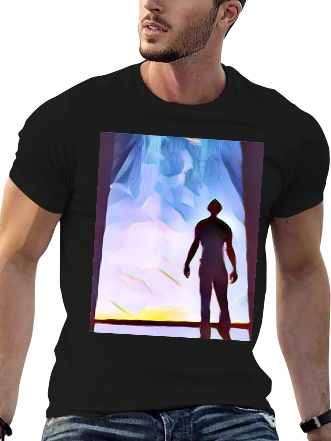 Black Silhouette Man Graphic Tee - Black Cotton Blend view 6