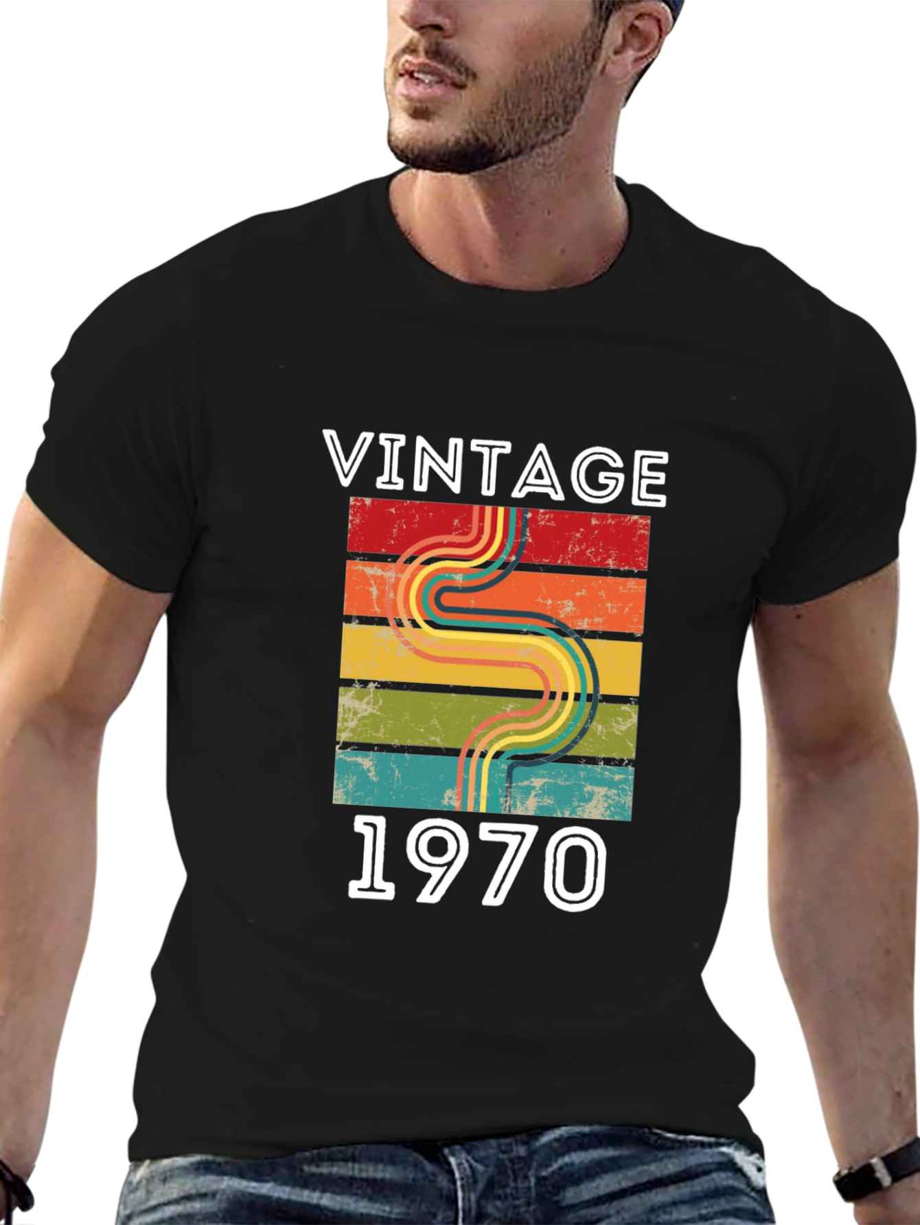 Black Vintage 1970 Retro Style T-Shirt view 6