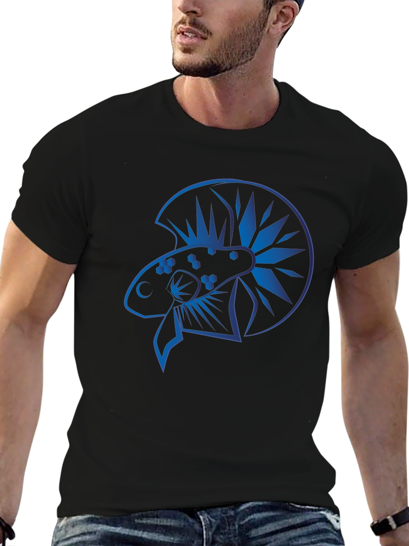 Black Blue Betta Fish Graphic Black T-Shirt view 6