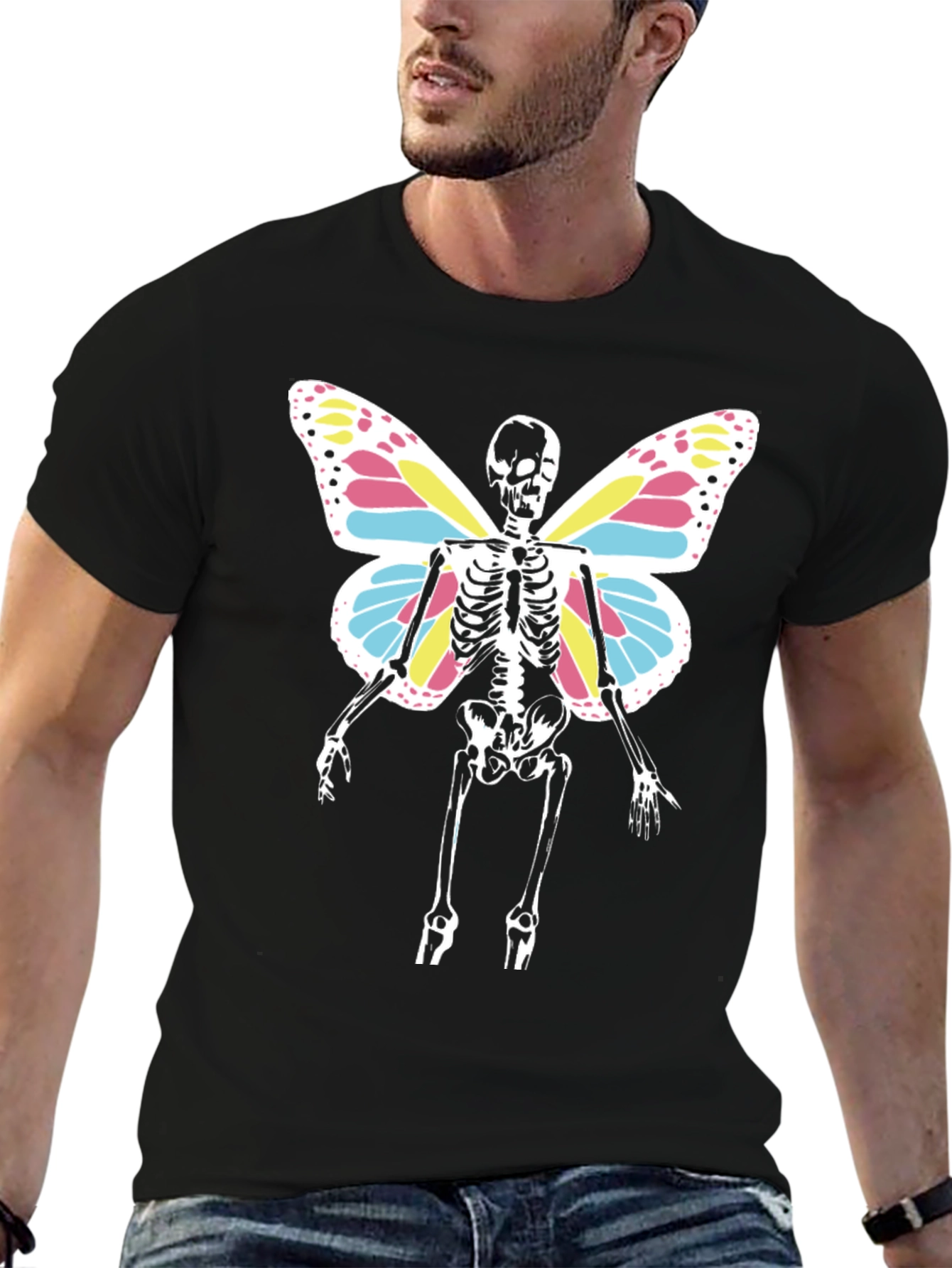 Black Skeleton Butterfly Wings T-Shirt - Black Tee view 6