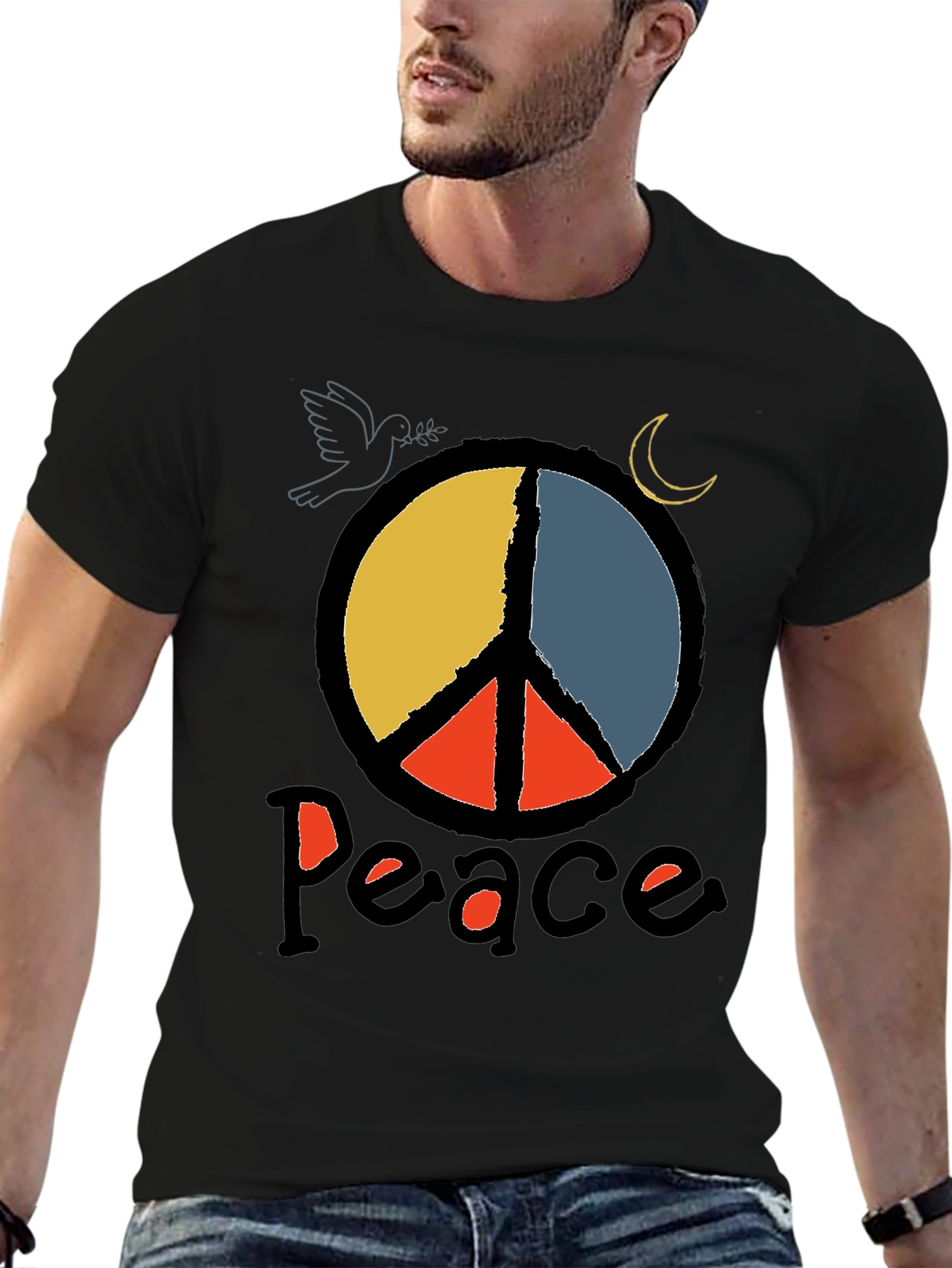 Black Peace Symbol Graphic Tee - Black Crewneck T-Shirt view 6