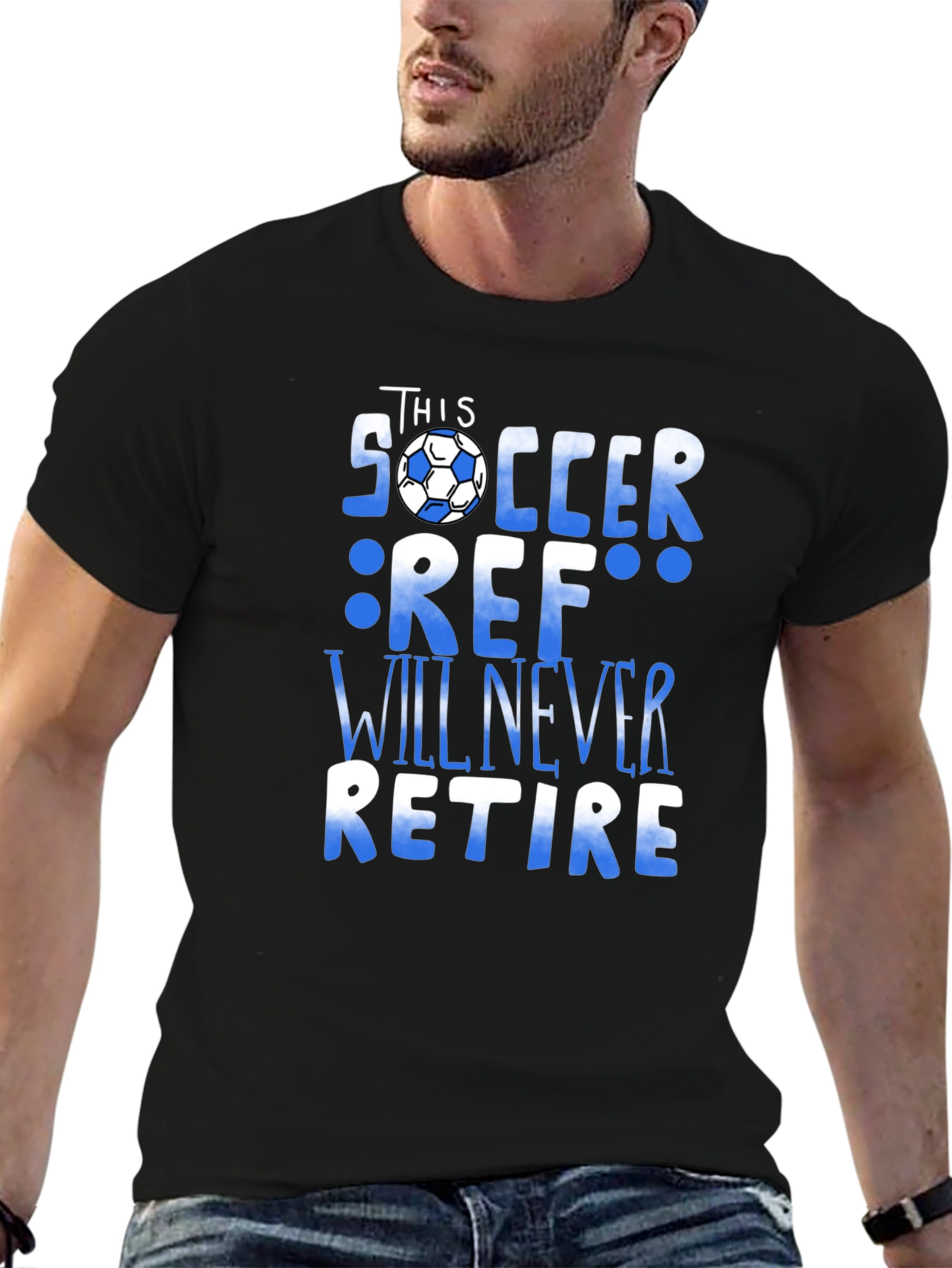 Black Soccer Ref T-Shirt - Never Retire Referee Tee view 6