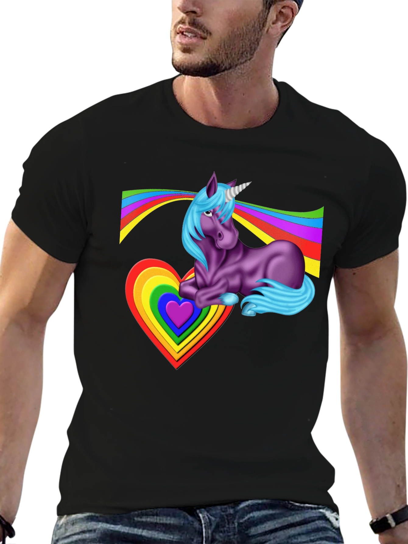 Black Rainbow Unicorn Heart T-Shirt - Fun & Unique Graphic Tee view 6