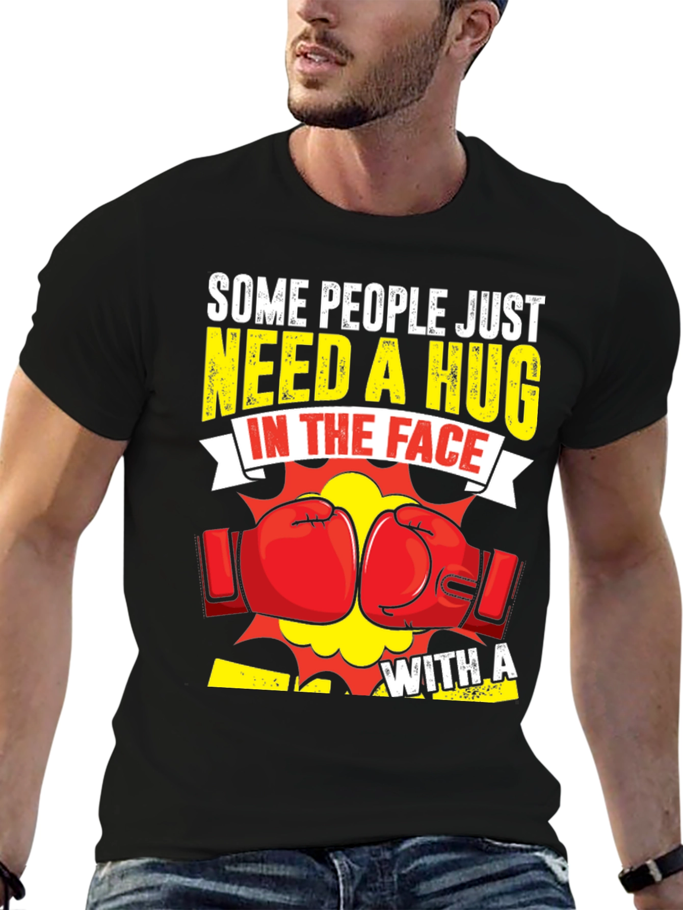 Black Funny Boxing "Hug In The Face" Graphic Tee view 6