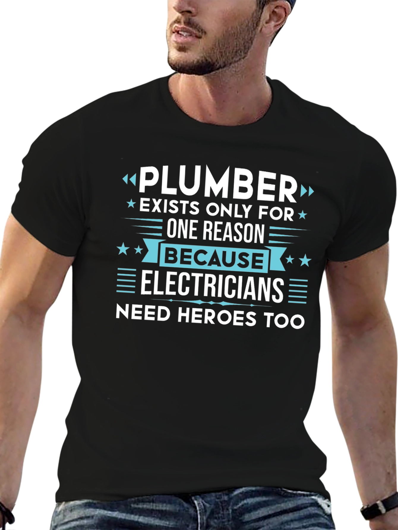 Black Plumber vs Electrician Funny T-Shirt view 6