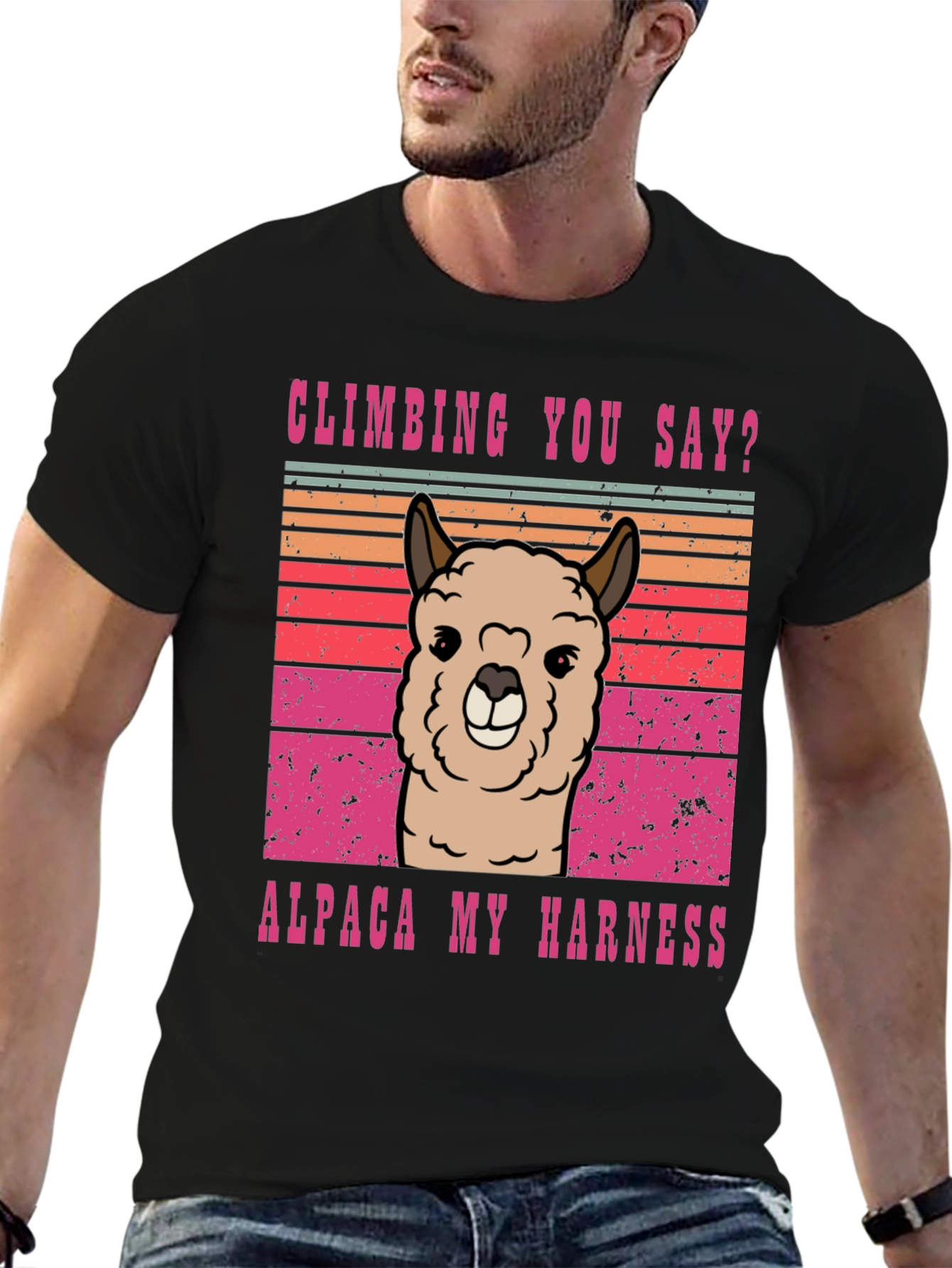 Black Climbing Alpaca T-Shirt - Alpaca My Harness view 6