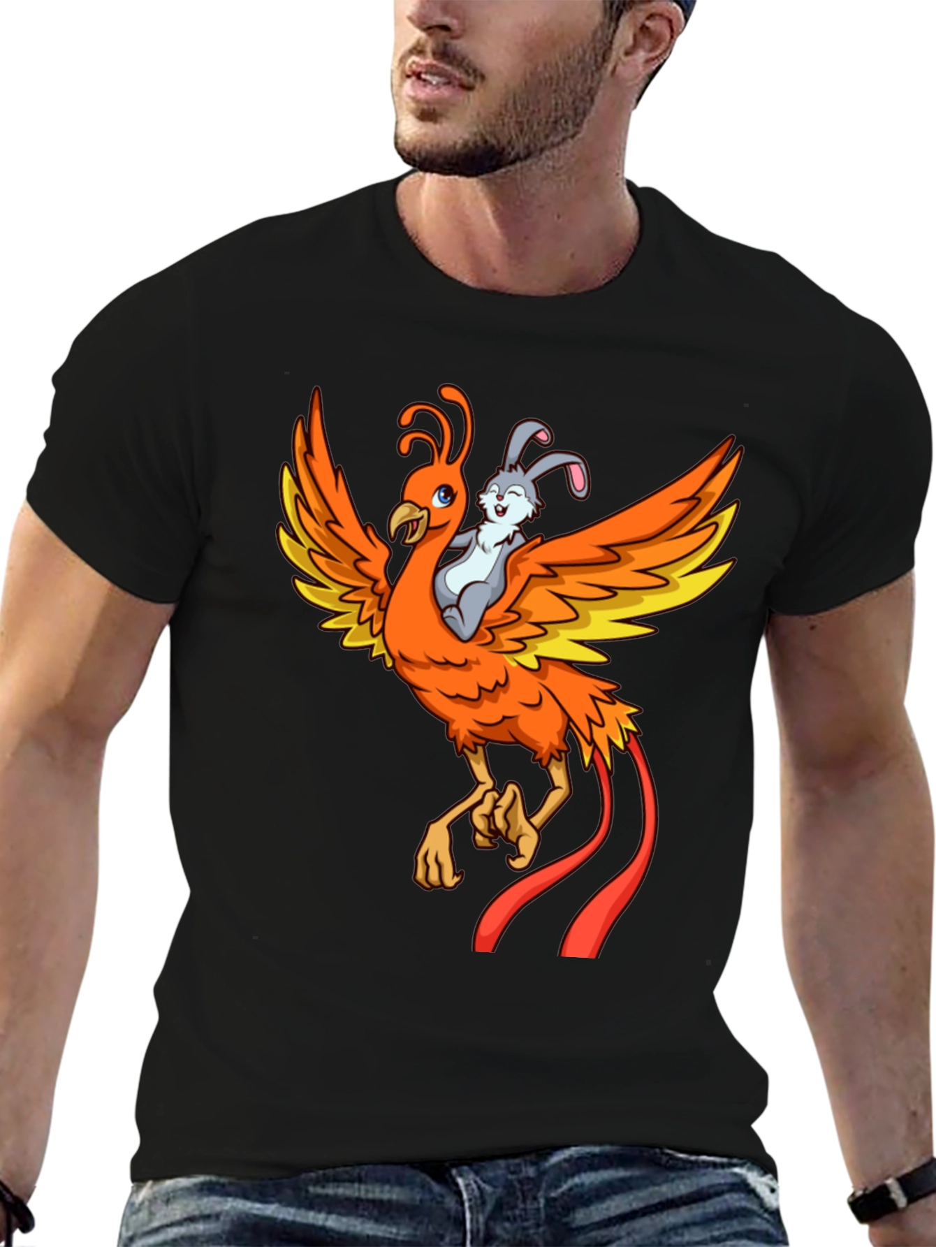 Black Phoenix and Bunny Graphic T-Shirt view 6