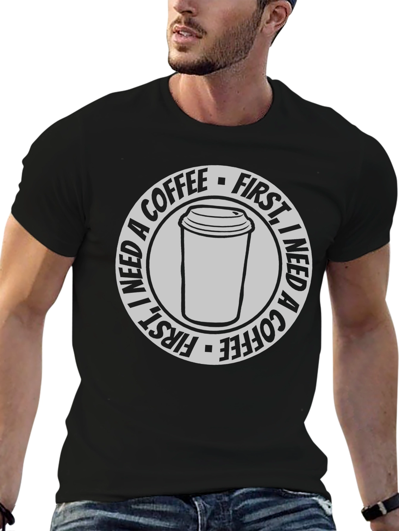 Black I Need a Coffee First Graphic T-Shirt - Black view 6