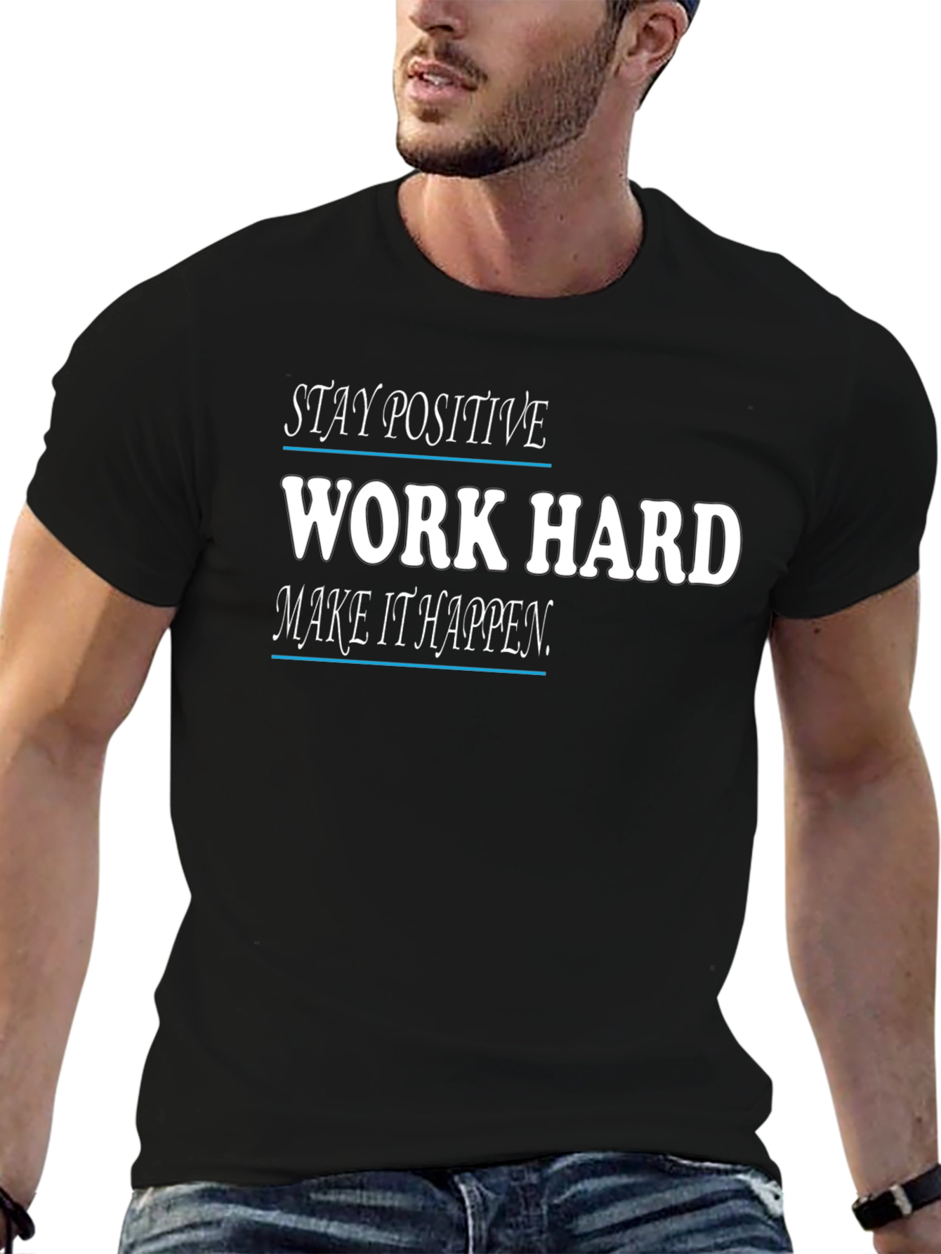 Black Motivational Black T-Shirt: Stay Positive, Work Hard view 6