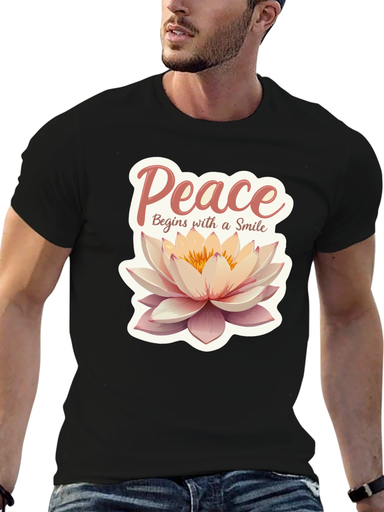 Black Peace Begins With a Smile Lotus Flower Graphic Tee view 6