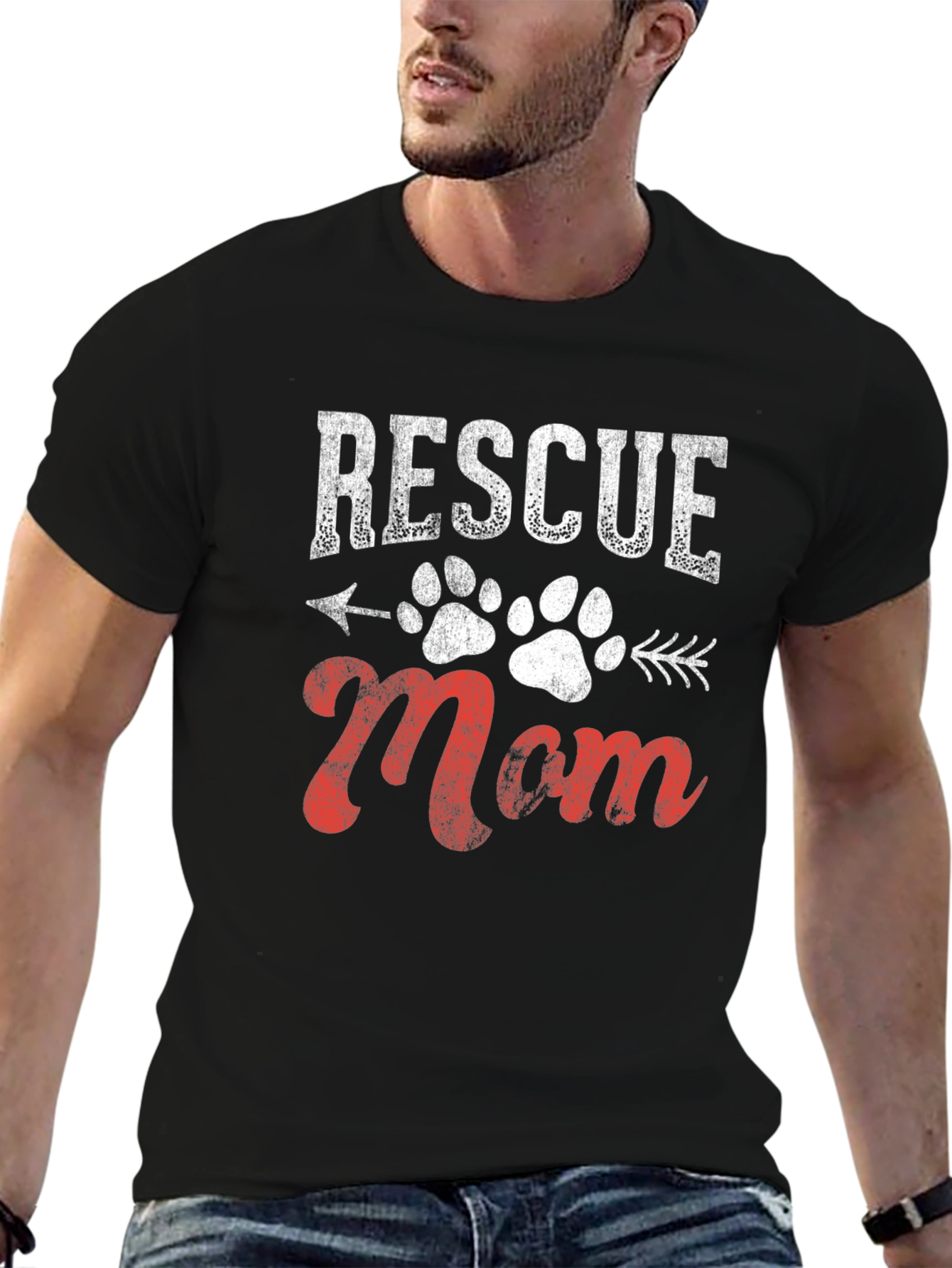 Black Rescue Mom Graphic Tee - Dog Paw Print view 6